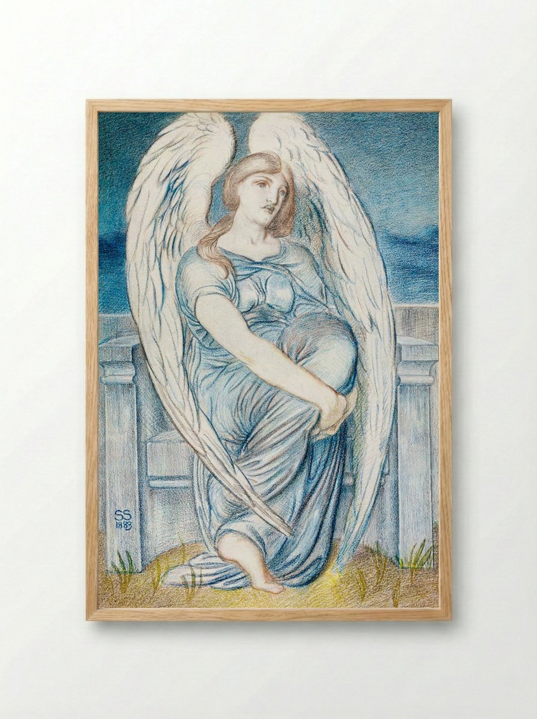 Seated Angel - Simeon Solomon - Framed Print Wood