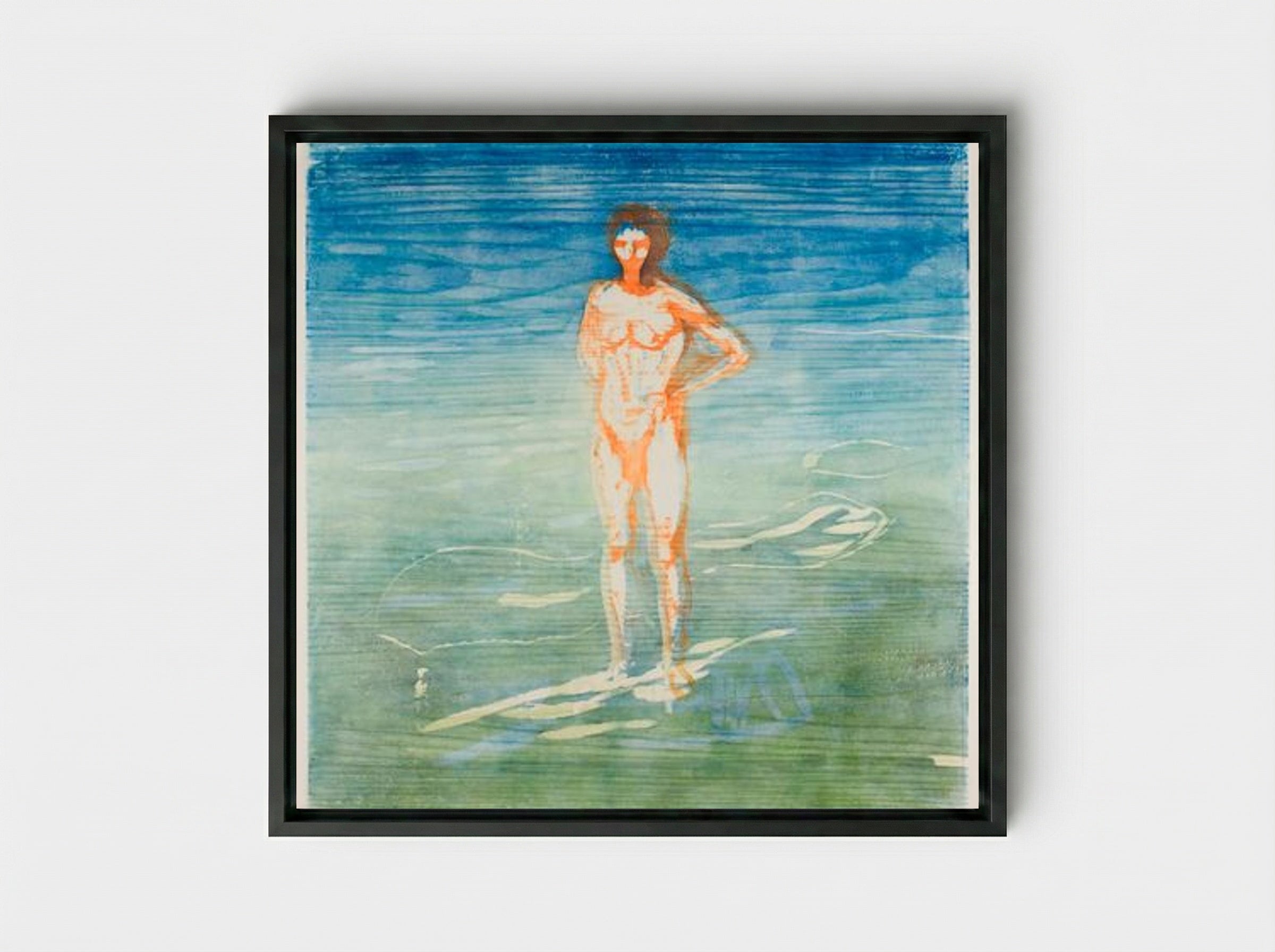 Man Bathing - Edvard Munch - Framed Canvas Black