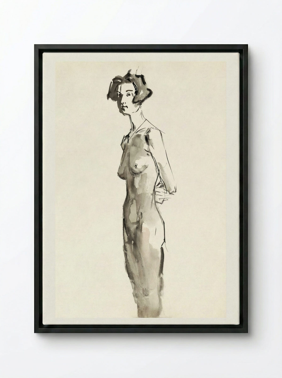Standing Female Nude - Isaac Israels - Framed Canvas Black