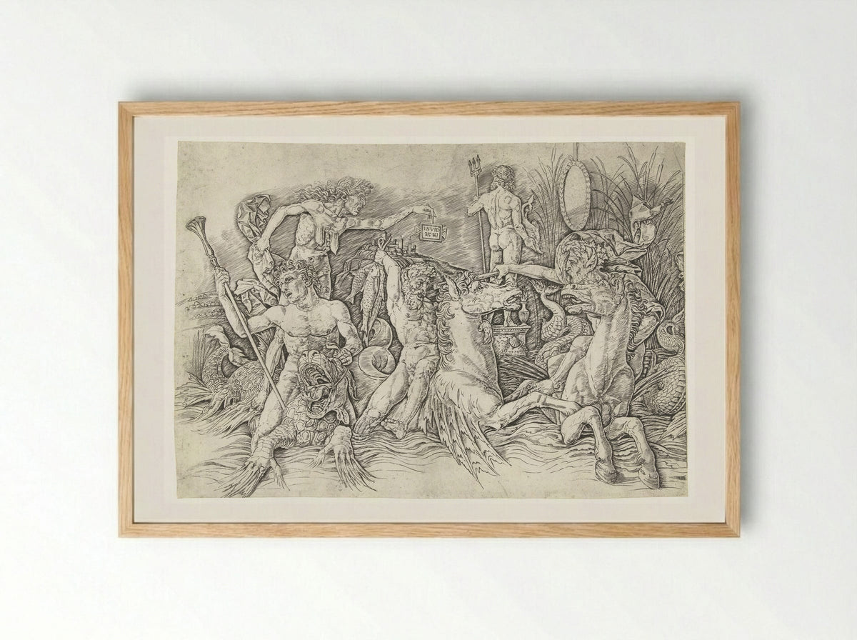 Combat of the Sea Gods - Andrea Mantegna - Framed Print Wood