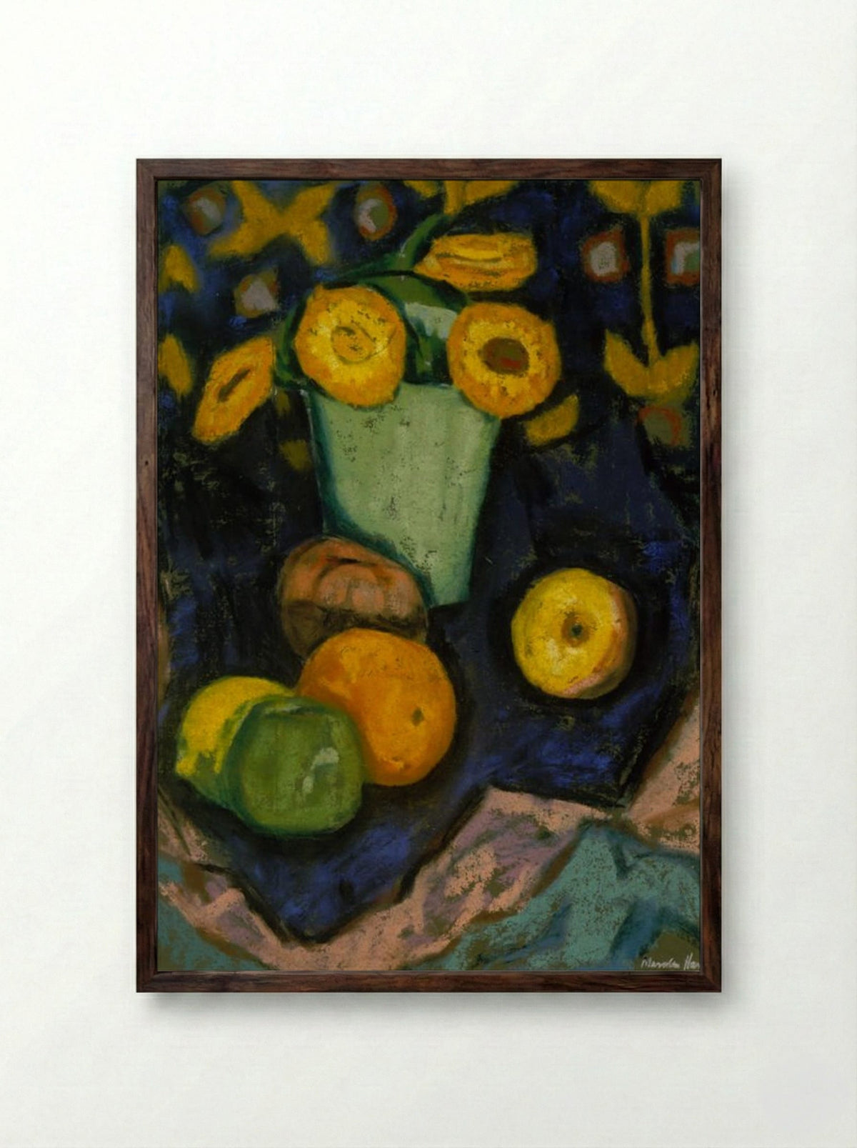 Still Life (Flowers and Fruit) - Marsden Hartley - Framed Print Dark Wood