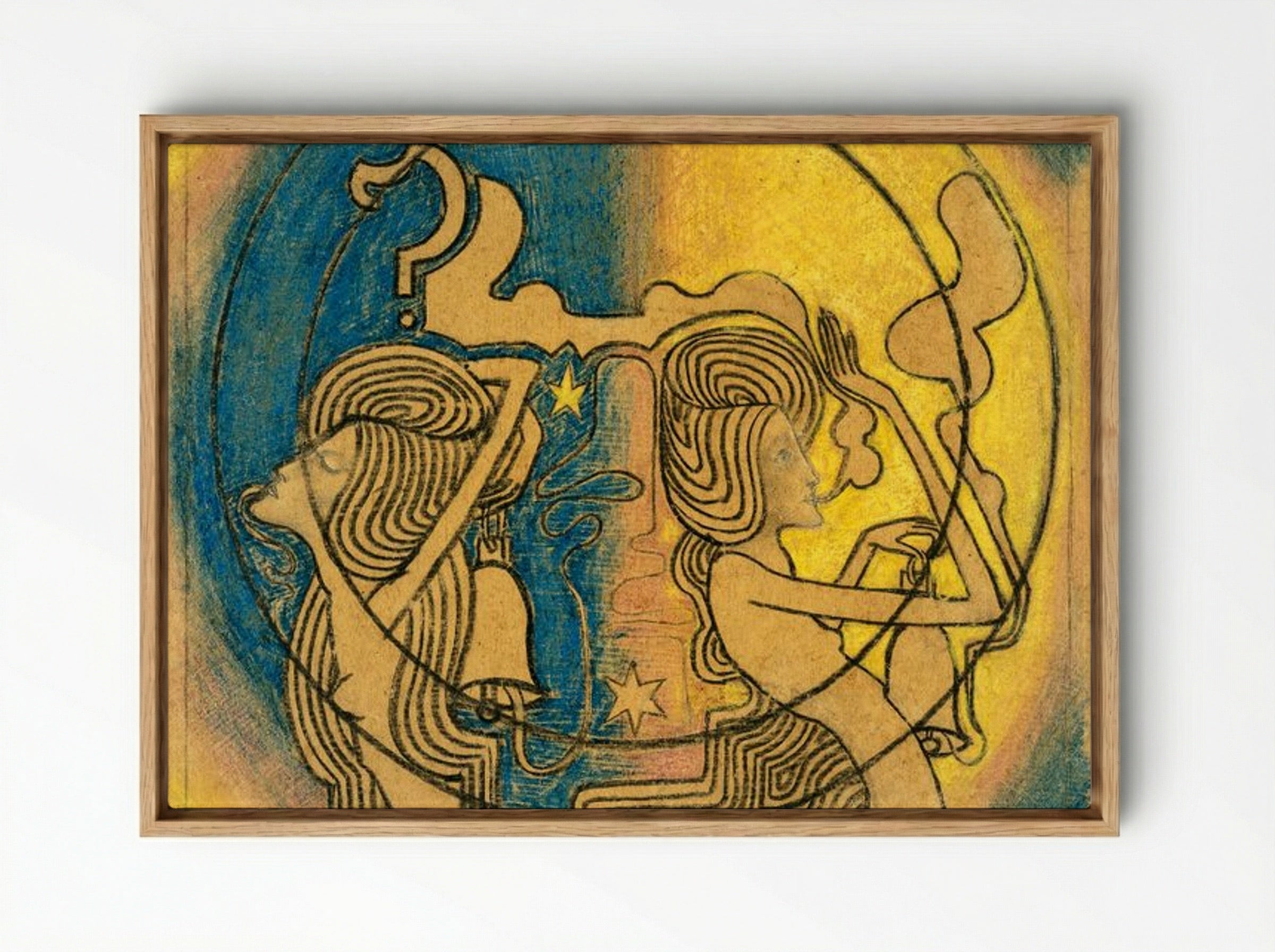 Two Stylized Female Figures with Clock in Hand - Jan Toorop - Framed Canvas Wood