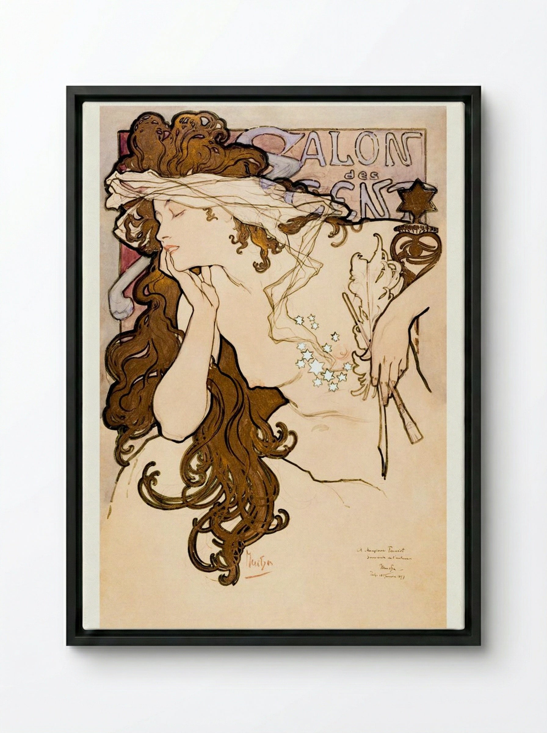 Salon des Cent Poster - Alphonse Mucha - Framed Canvas Black