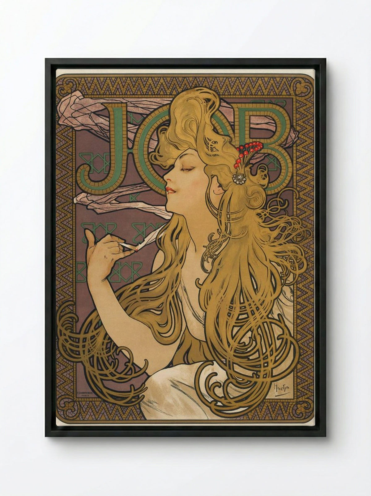 Job - Alphonse Mucha - Framed Canvas Black