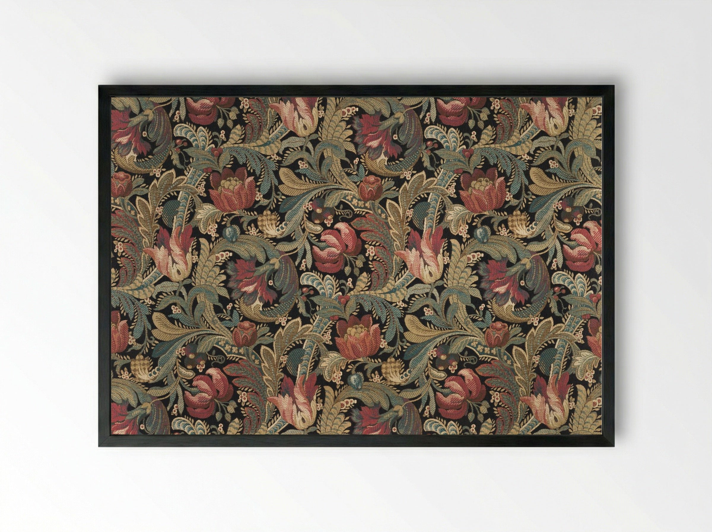 Floral Pattern with Tulips and Foliage - Fine Art Print - Framed Print Black