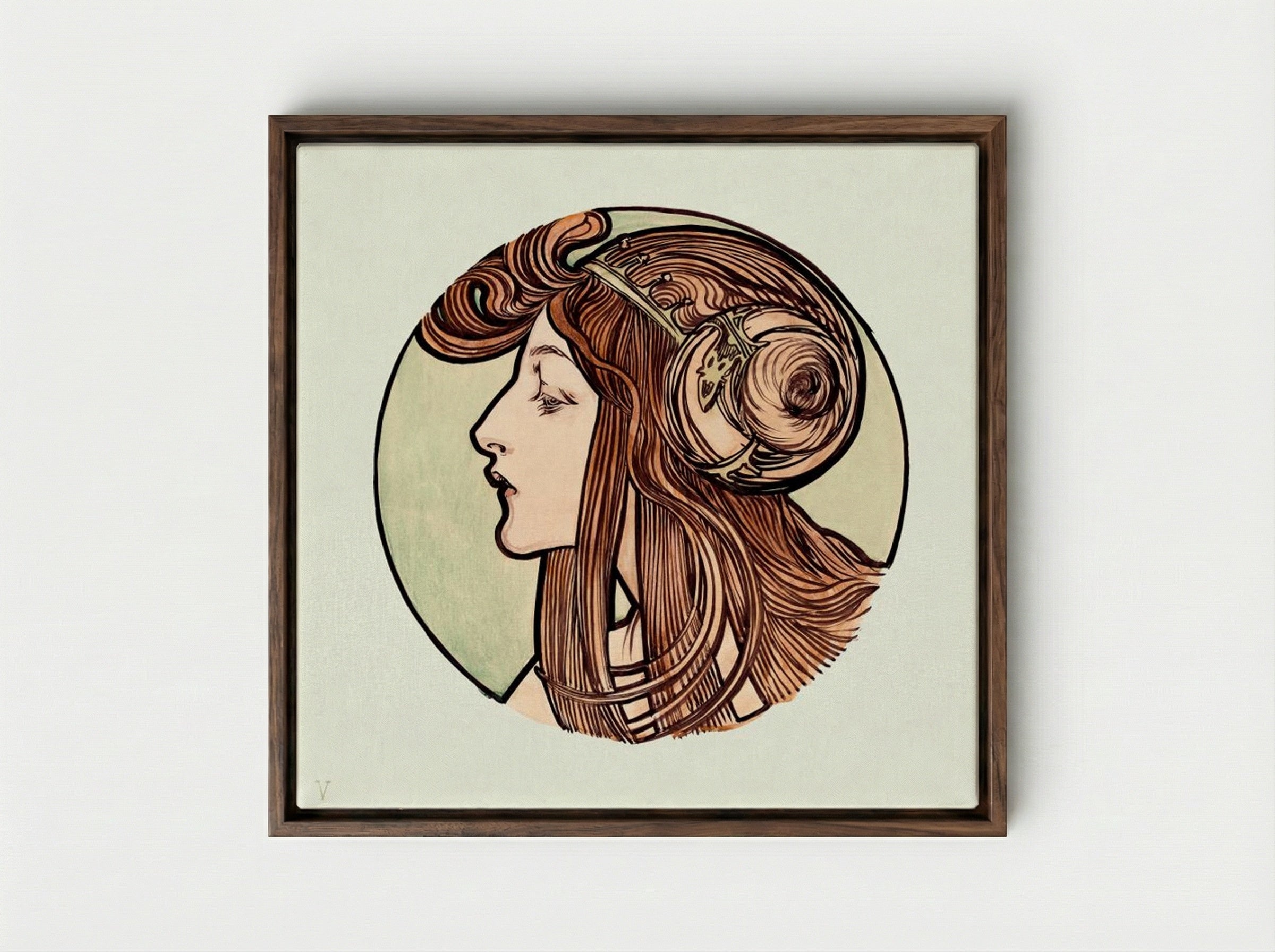 Stained Glass Window Design for Fouquet Boutique - Alphonse Mucha - Framed Canvas Dark Wood