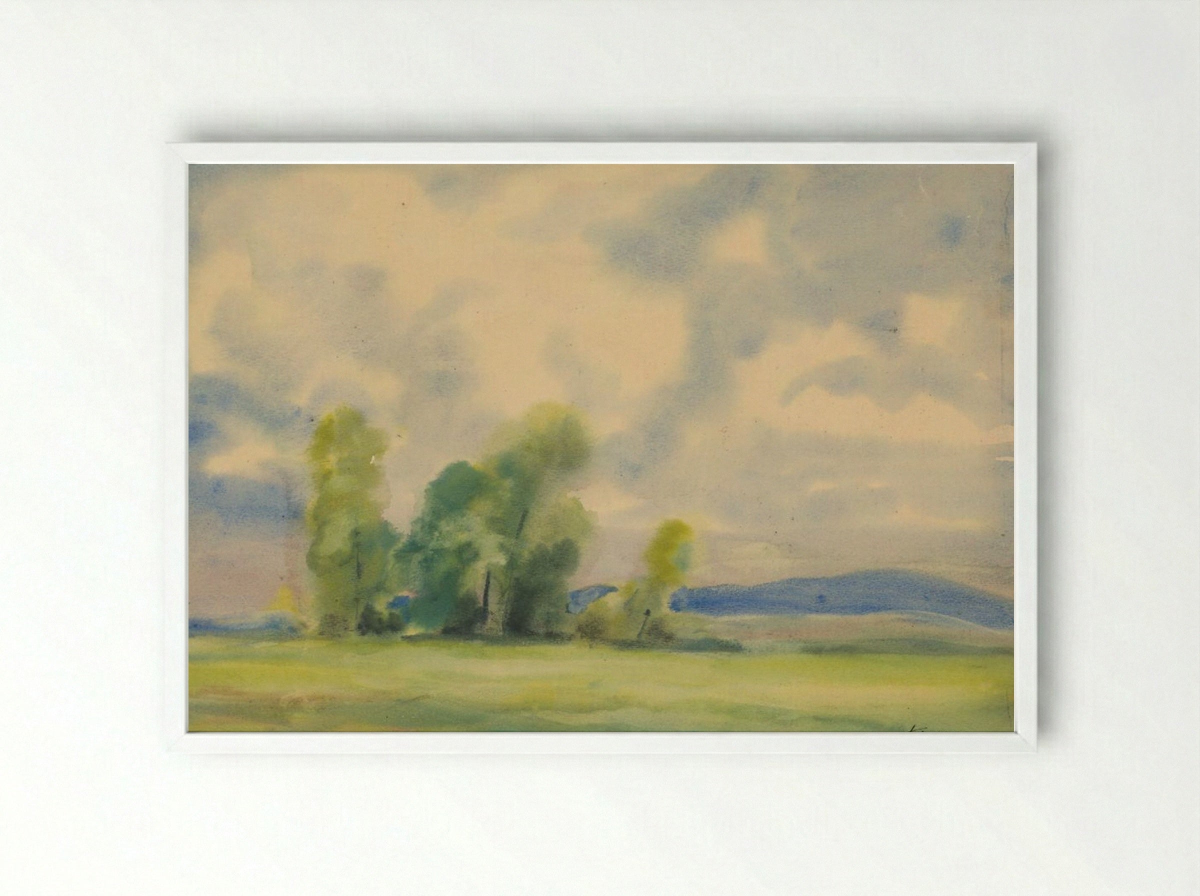 Landscape with Trees and Cloudy Sky - Zolo Palugyay - Framed Print White