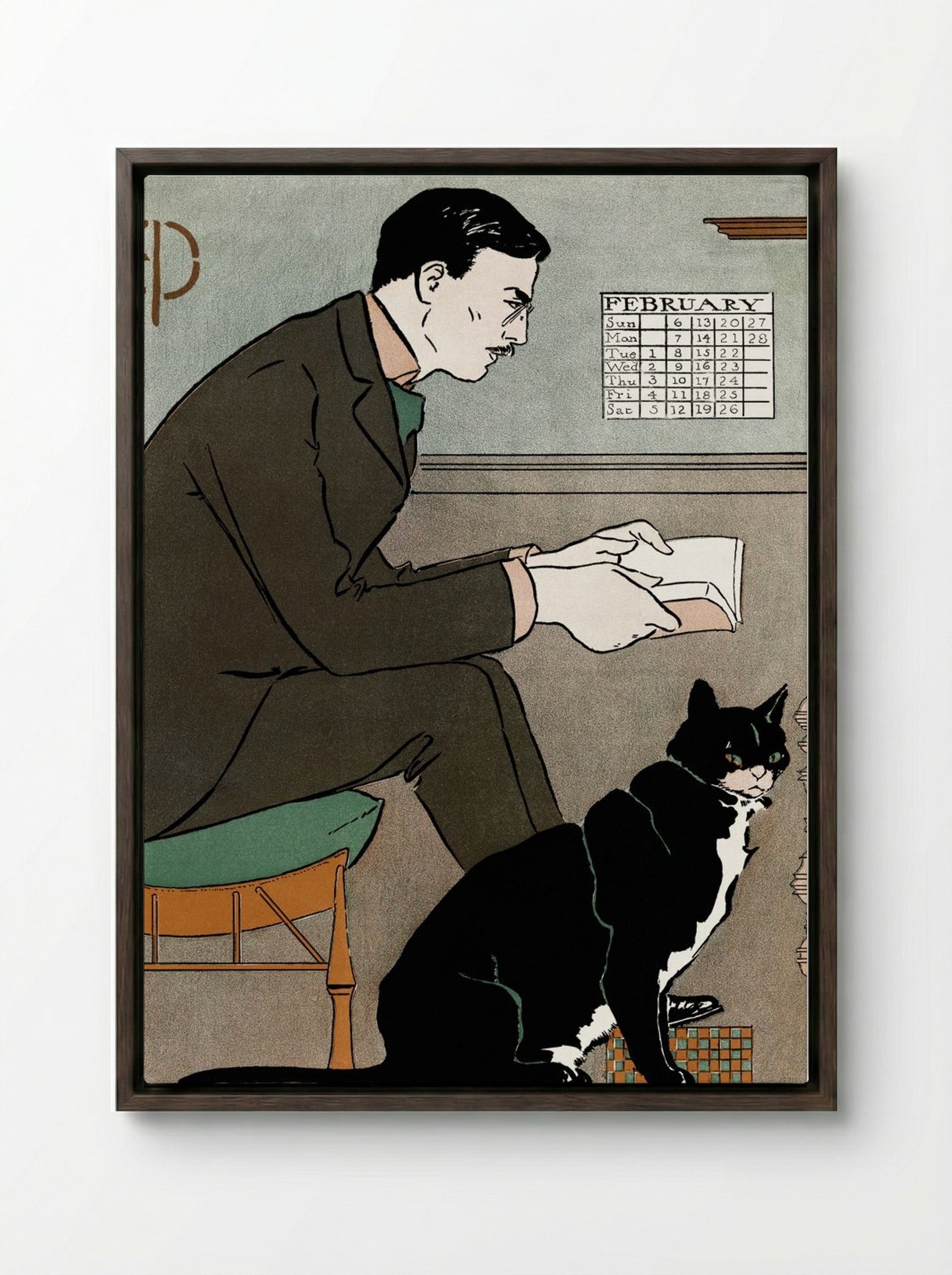 Self-Portrait - Edward Penfield - Framed Canvas Dark Wood