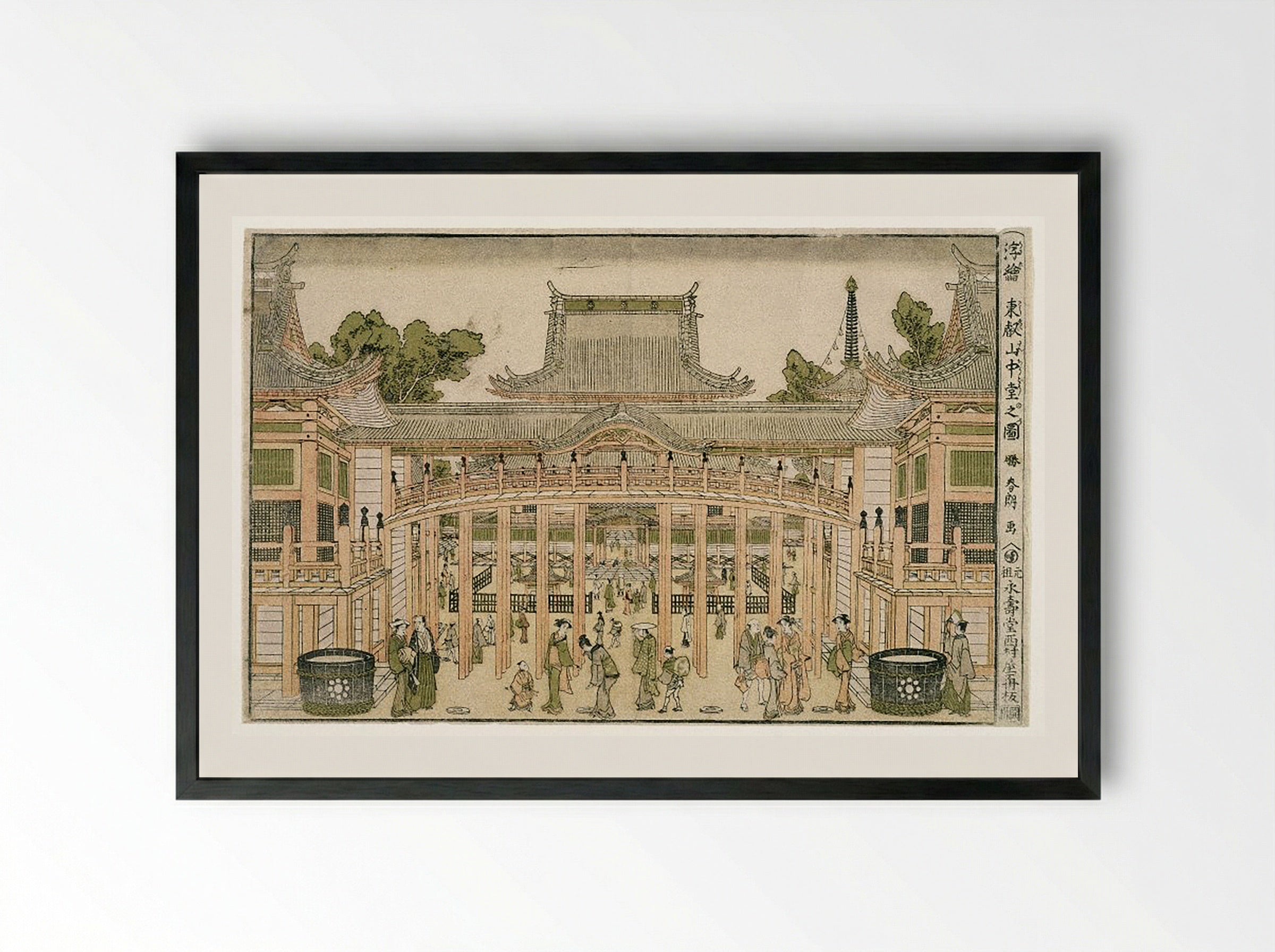 Inside the Courtyard of the Toeizan Temple at Ueno - Utagawa Toyoharu - Framed Print Black