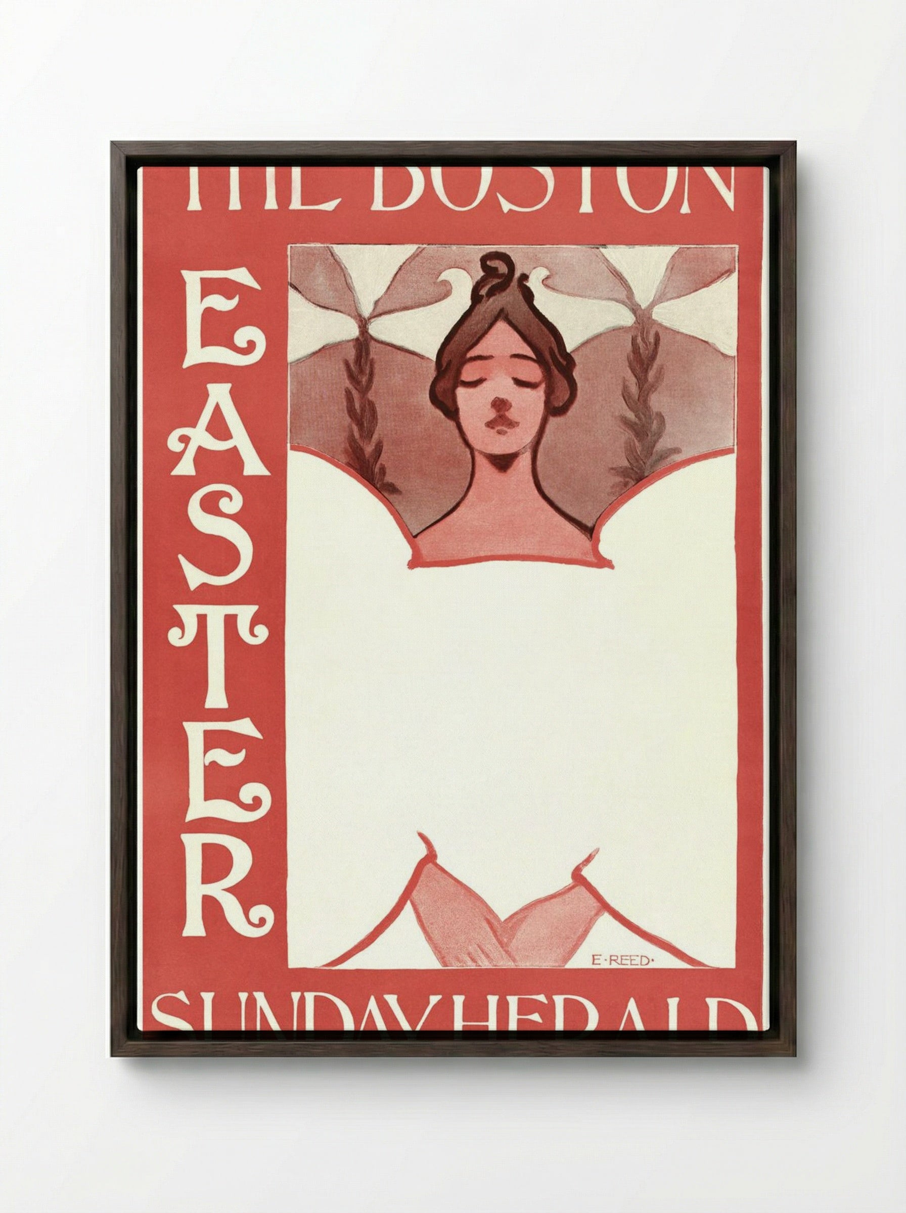 The Boston Easter Sunday Herald - Ethel Reed - Framed Canvas Dark Wood