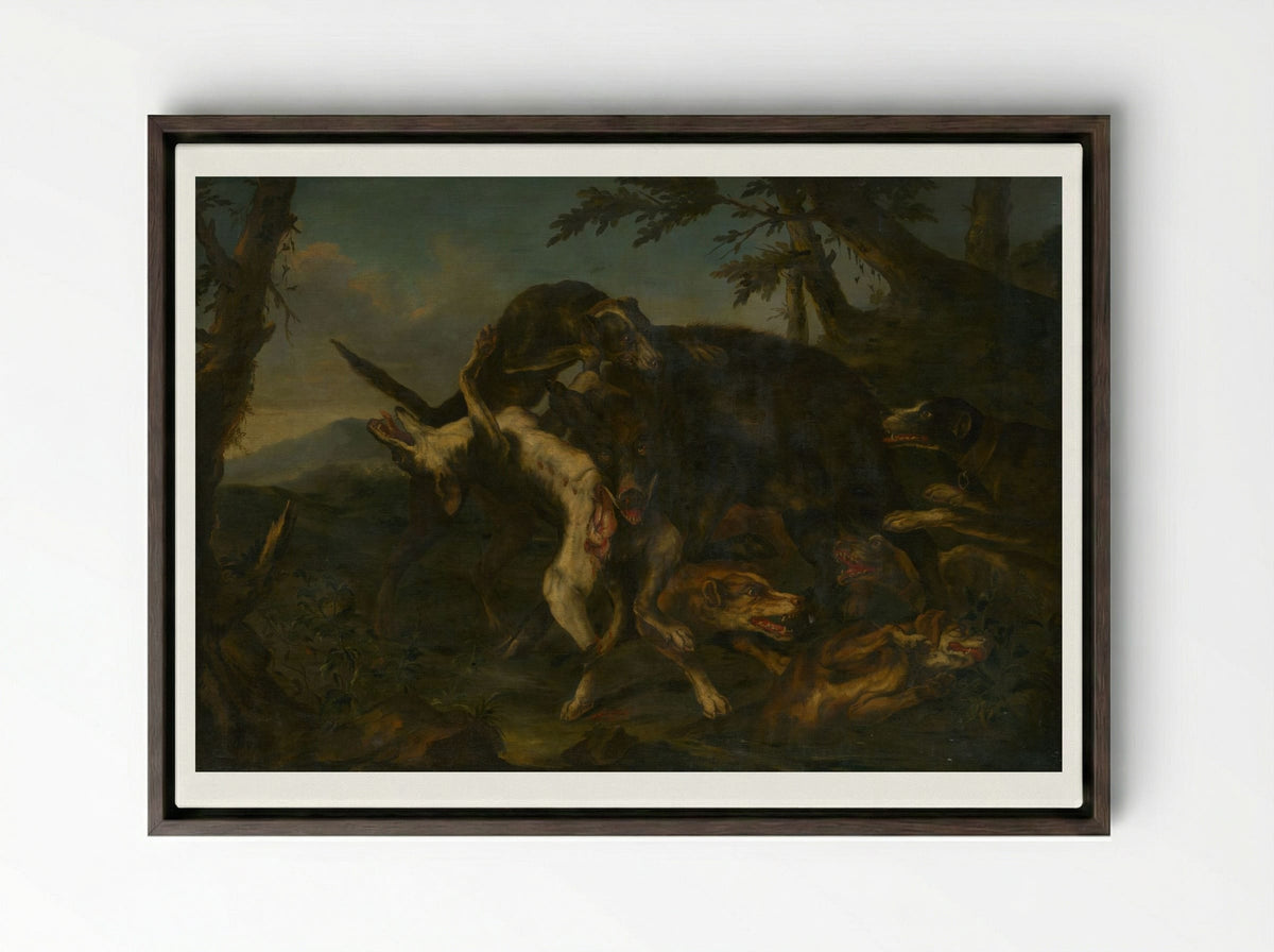 Boar Hunt - Frans Snyders - Framed Canvas Dark Wood