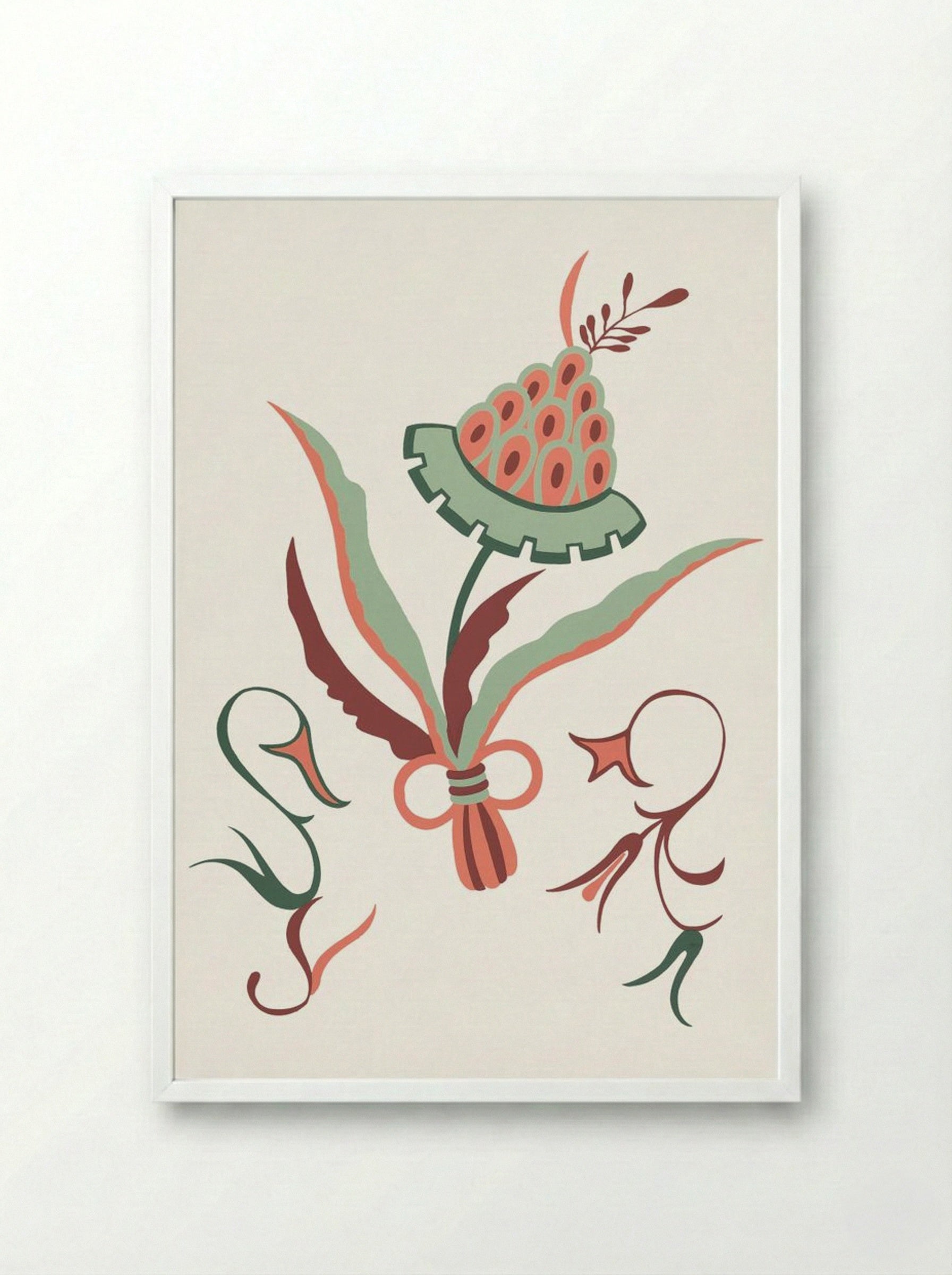 Floral Design with Swans - Fine Art Print - Framed Print White