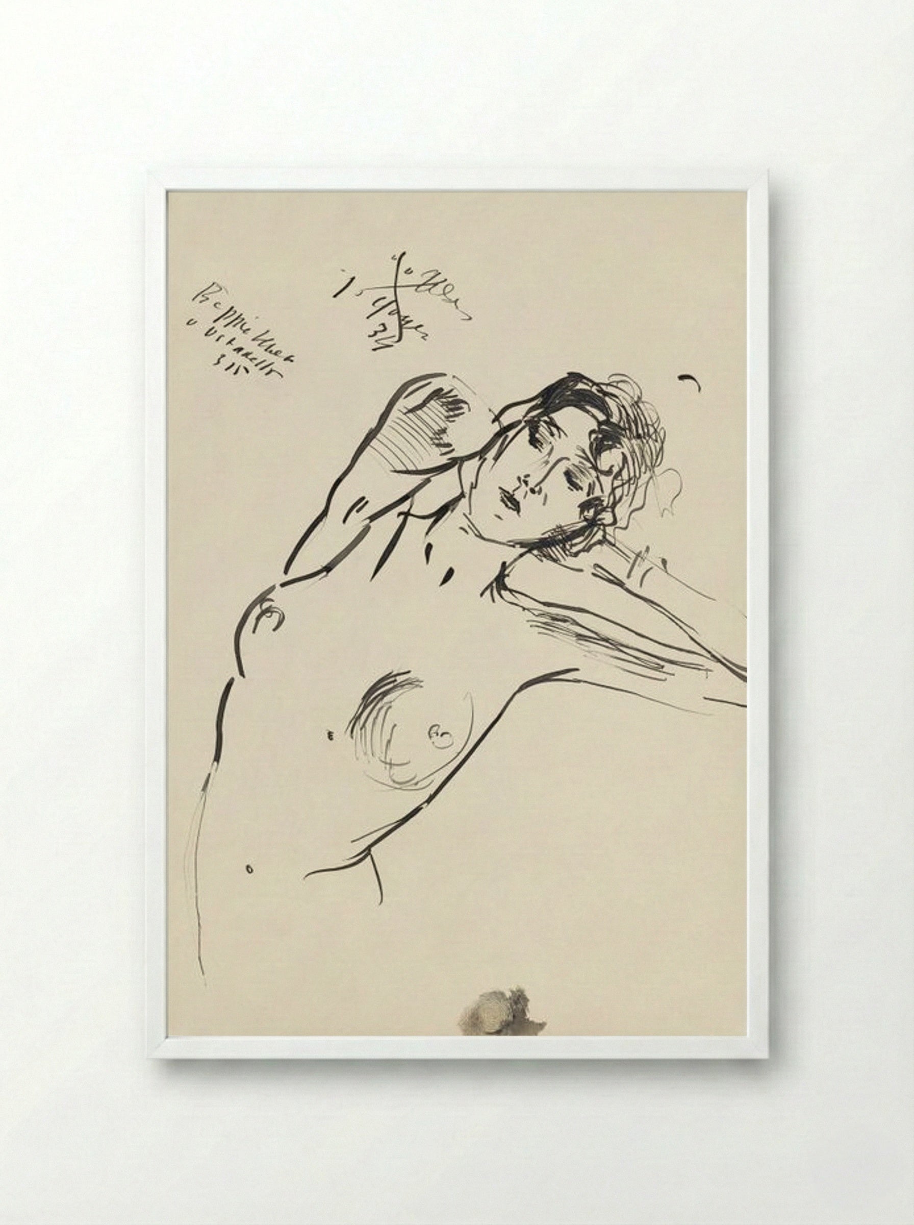 Vrouwelijk naakt (Reclining Nude, Ink on Paper) - Isaac Israels - Framed Print White