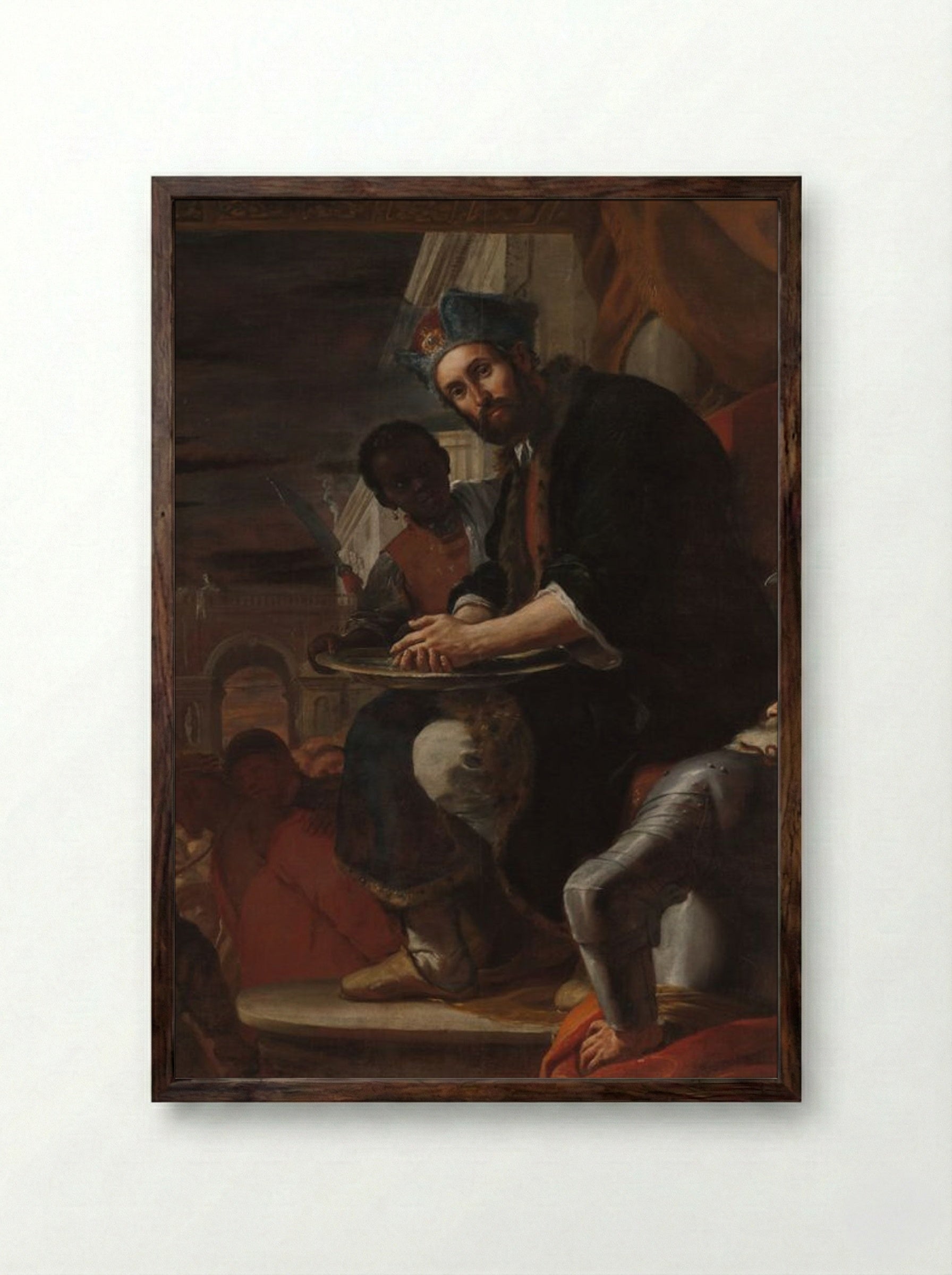 Pilate Washing His Hands - Mattia Preti - Framed Print Dark Wood