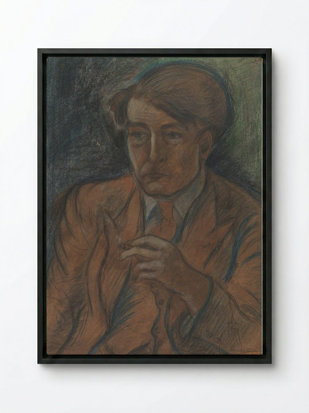 Study for a Portrait of Søren Hjorth Nielsen - John Christensen - Framed Canvas Black