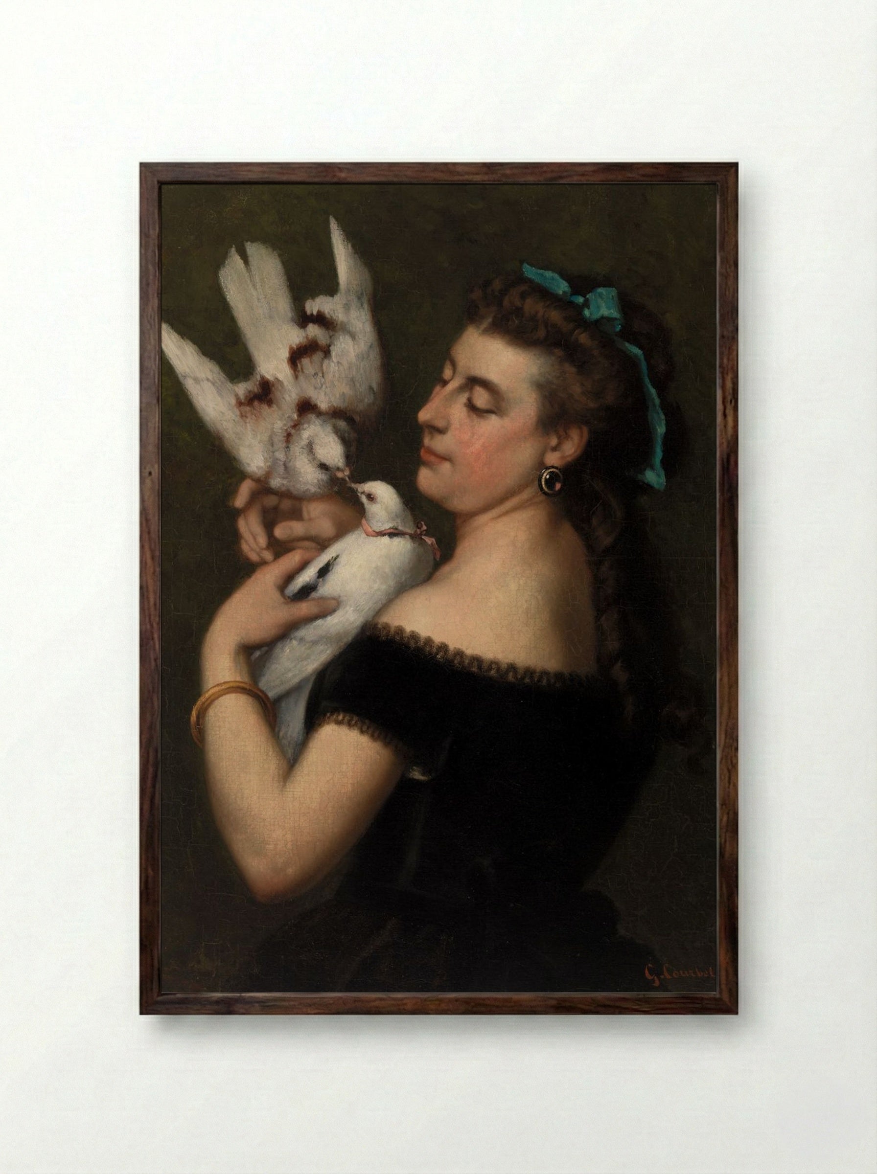 Woman with Pigeons - Gustave Courbet - Framed Print Dark Wood
