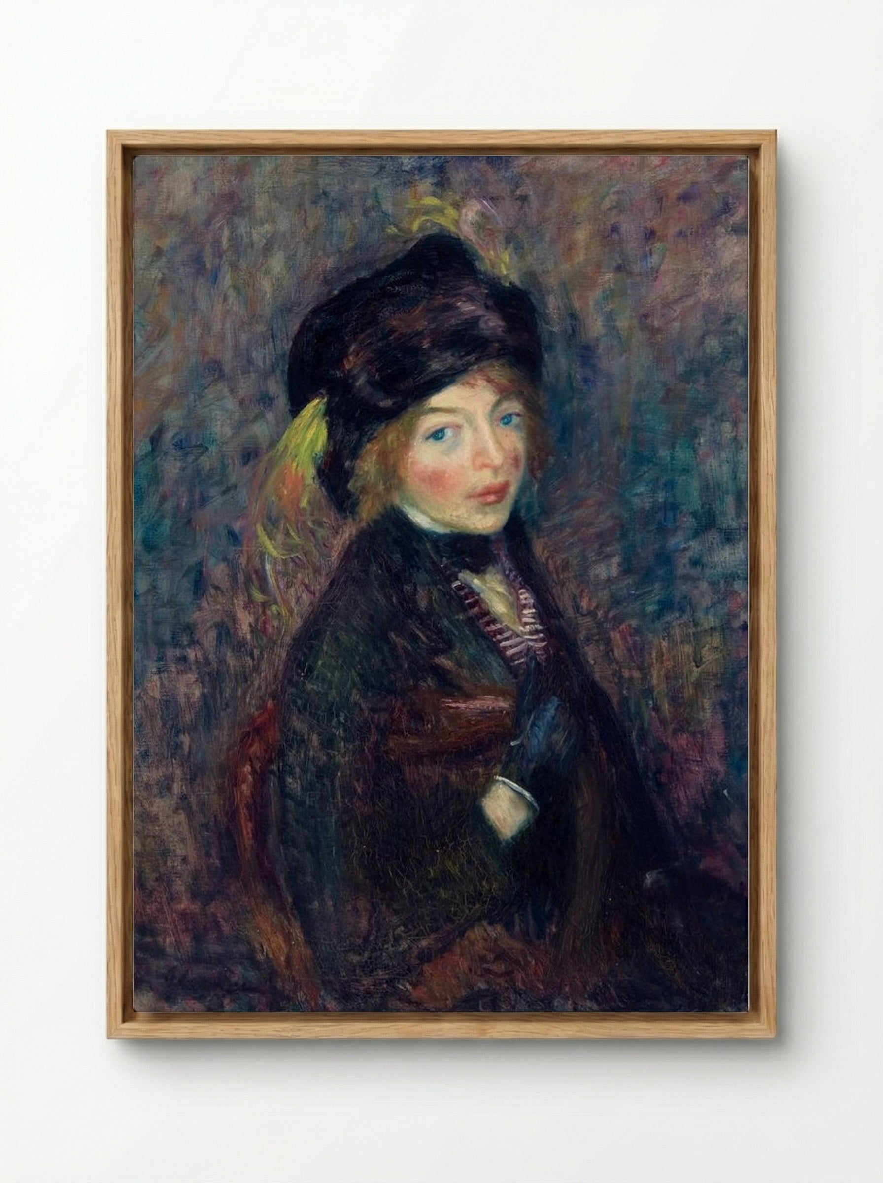 Head of Girl, Feather in Turban - William James Glackens - Framed Canvas Wood