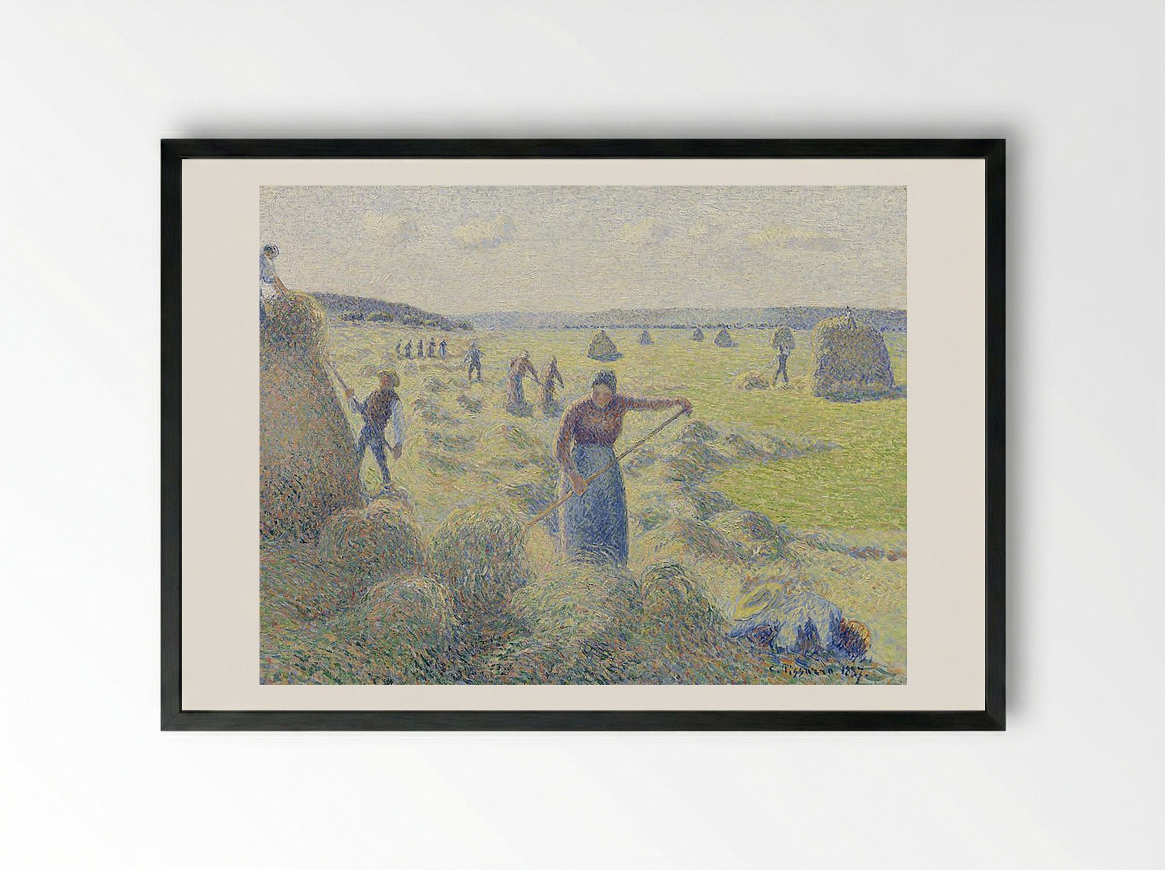 The Harvest of Hay in Eragny - Camille Pissarro - Framed Print Black