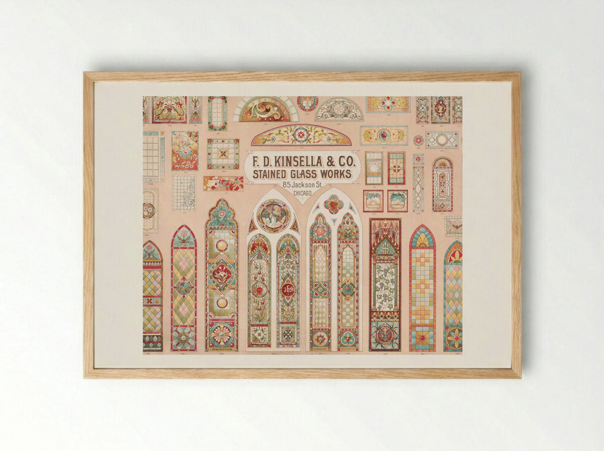 Stained Glass Works Designs - F. D. Kinsella & Co. - Framed Print Wood