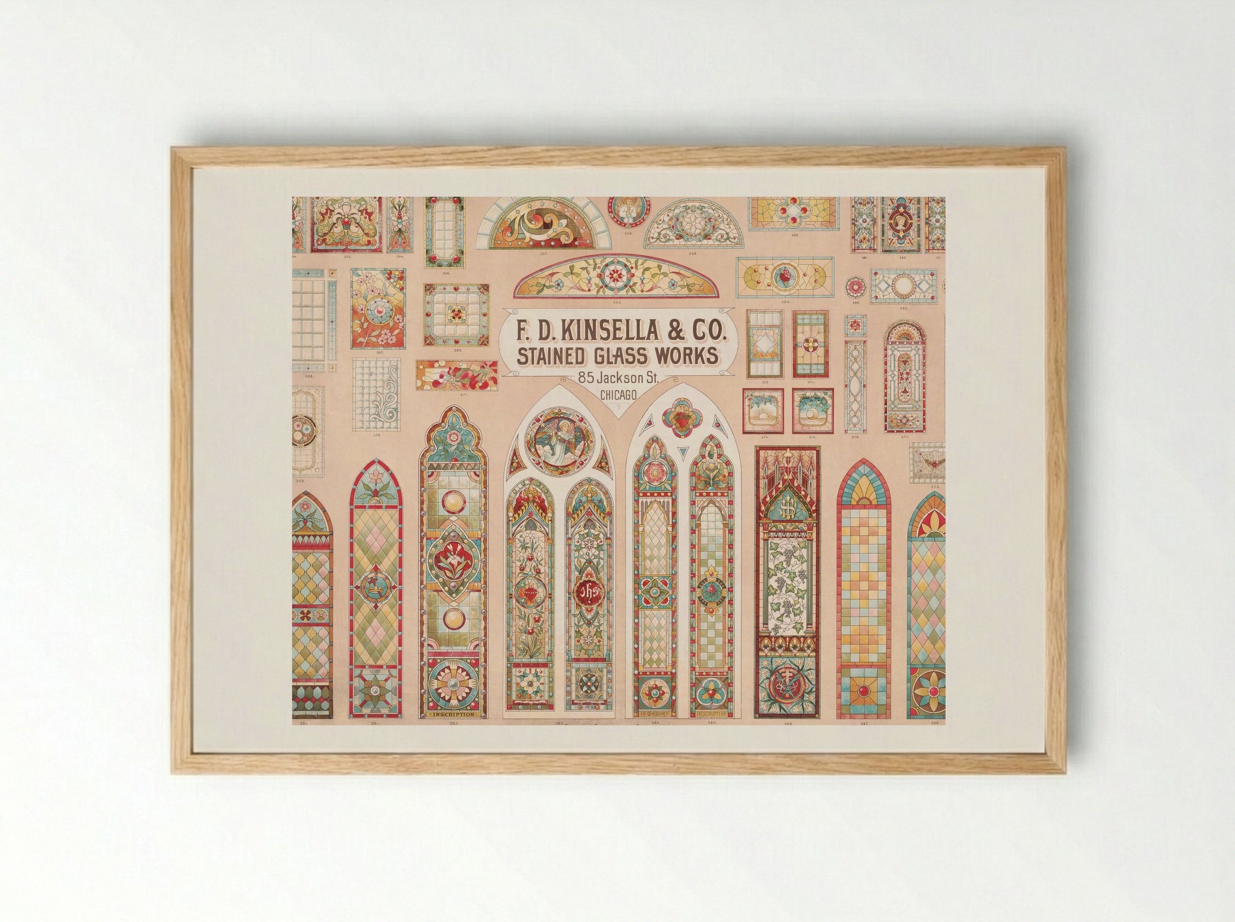 Stained Glass Works Designs - F. D. Kinsella & Co. - Framed Print Wood