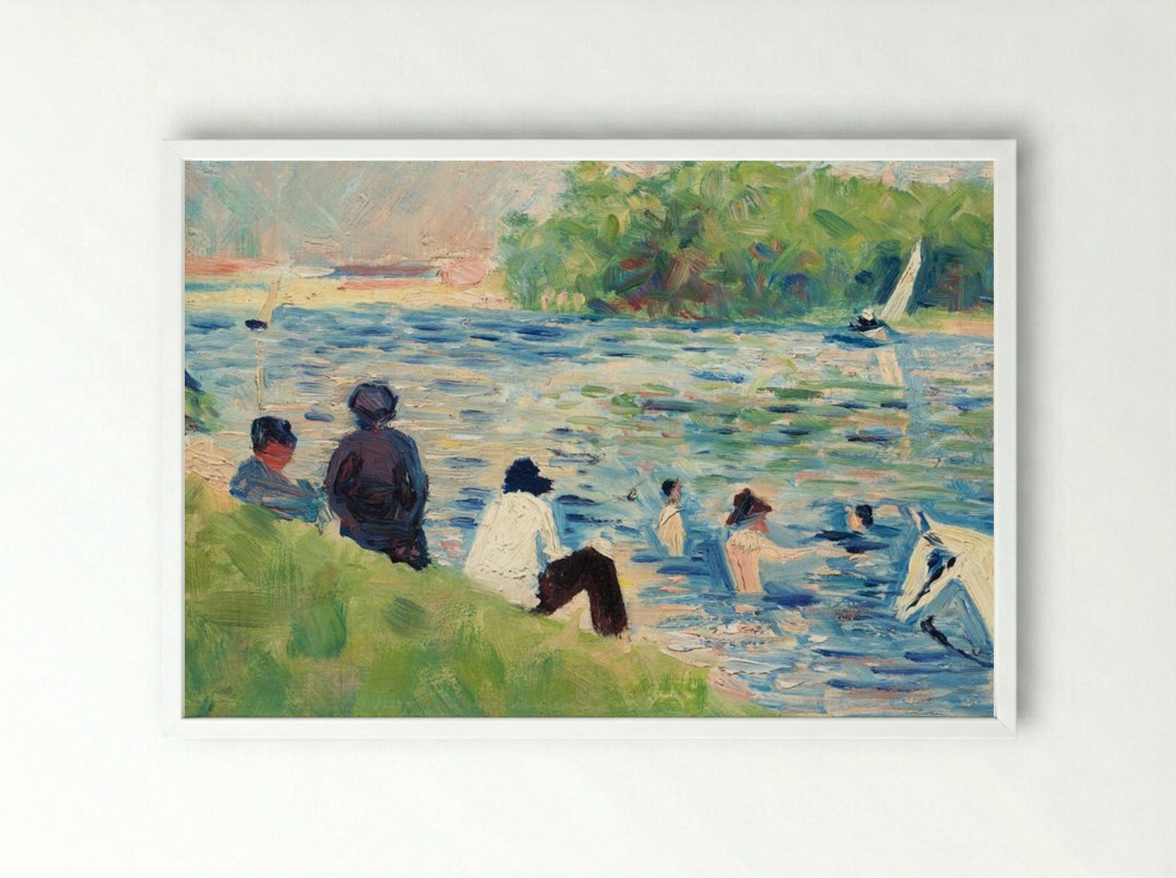 Study for 'Bathers at Asnières' - Georges Seurat - Framed Print White