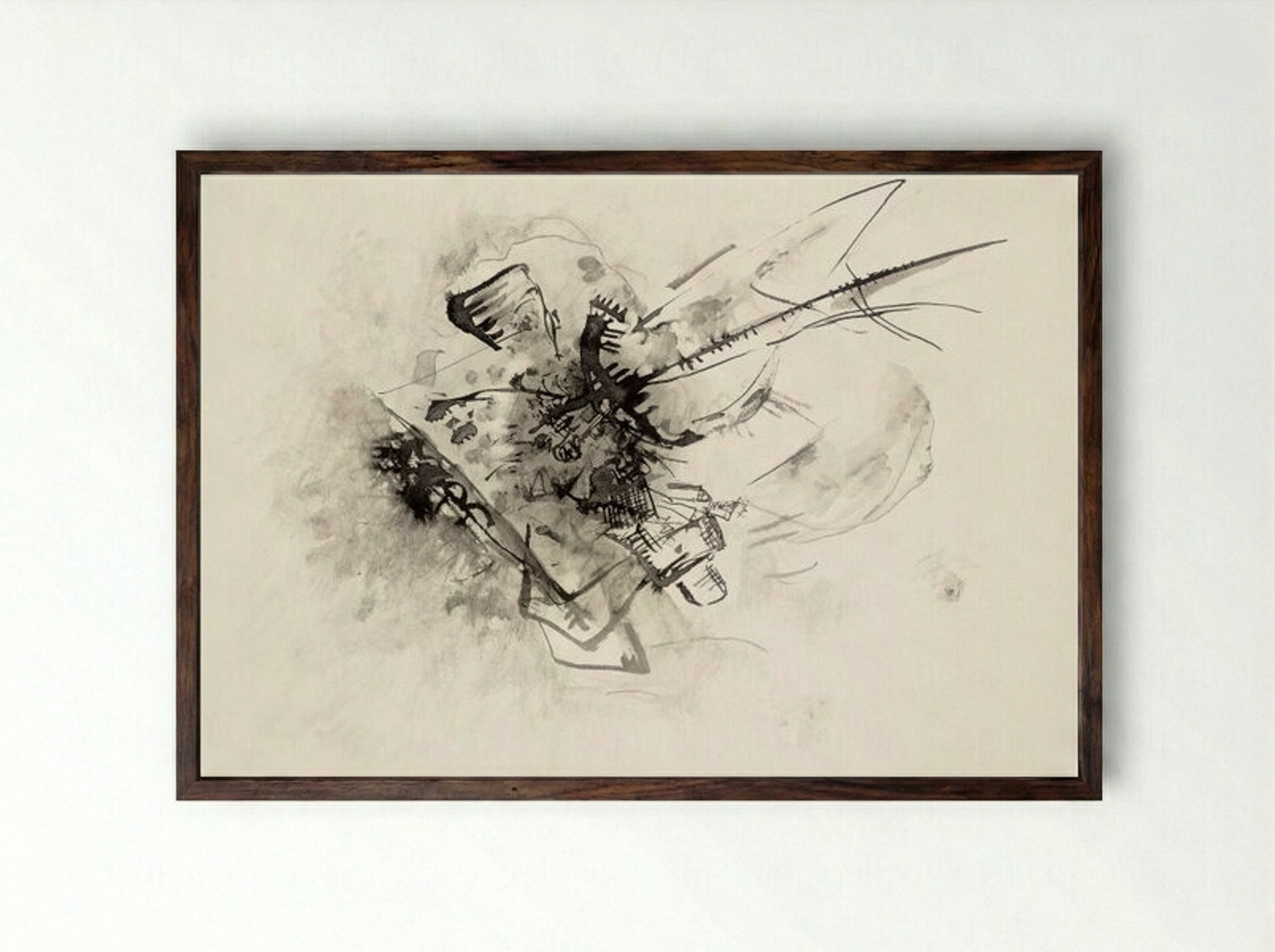 Untitled (Abstract Composition, Ink on Paper) - Wassily Kandinsky - Framed Print Dark Wood