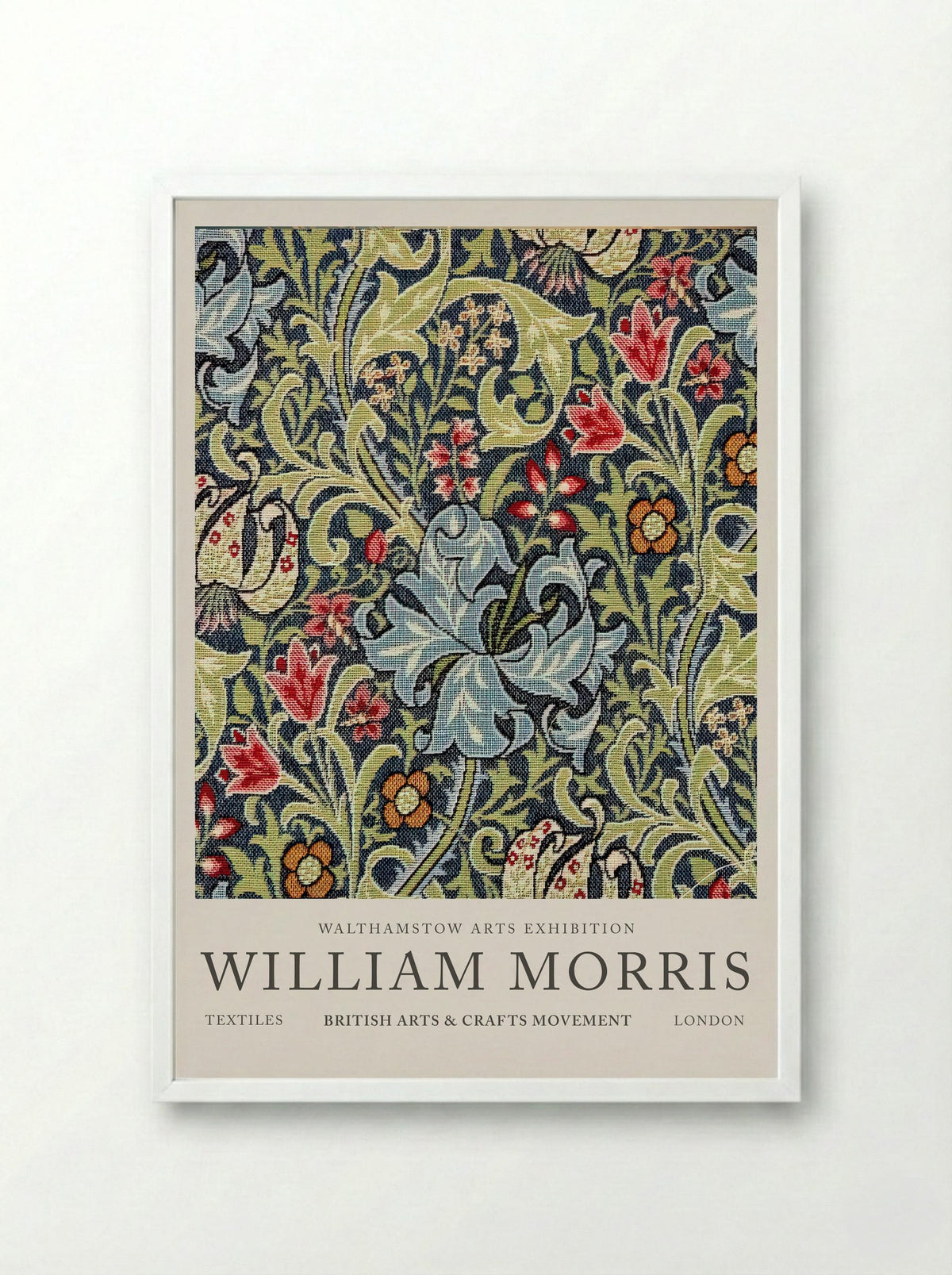 Golden Damask Tapestry - William Morris Collection - Framed Print White