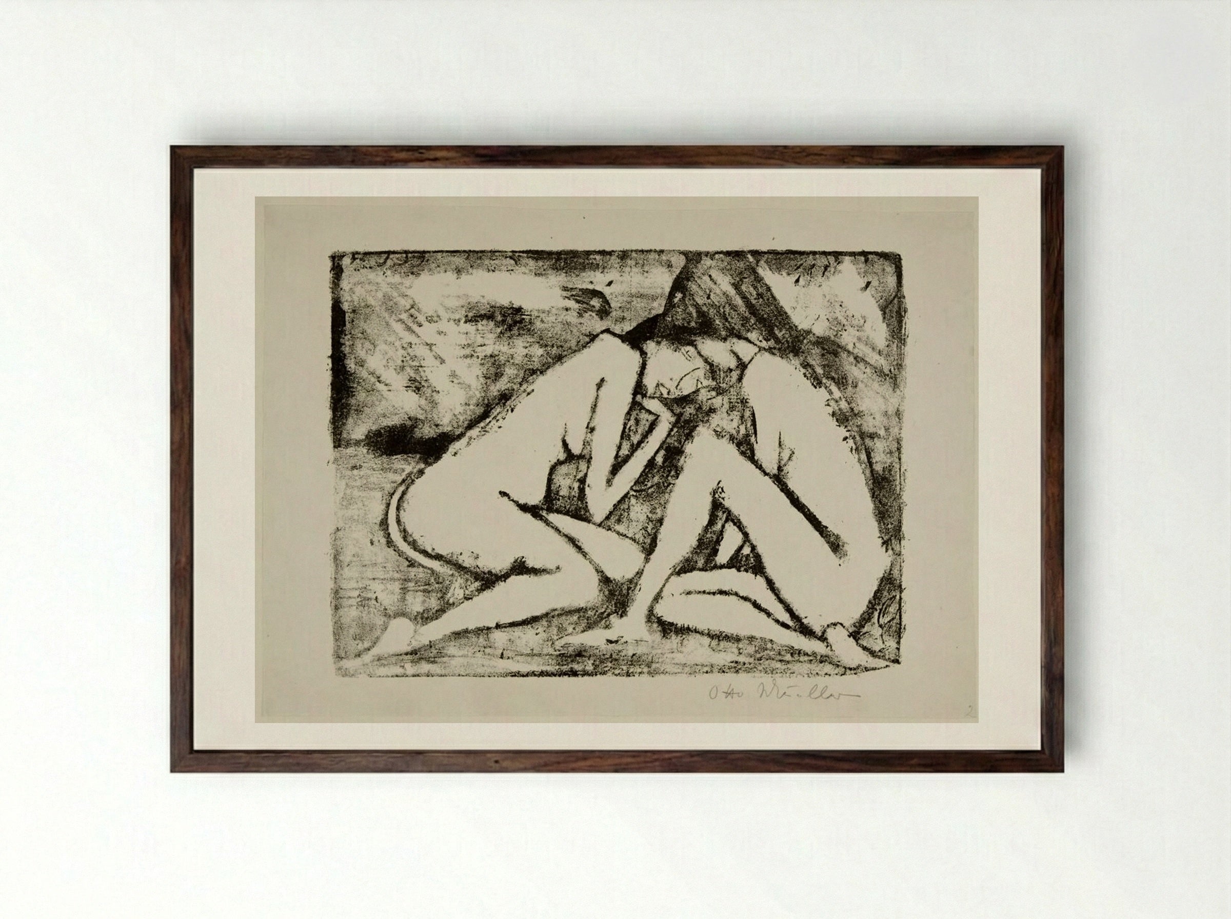 Two Girls Seated - Otto Mueller - Framed Print Dark Wood