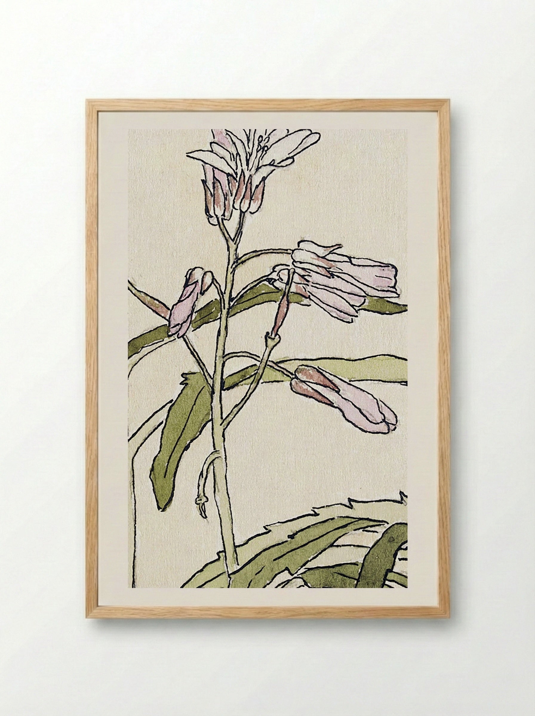 Pink Flowers with Spiky Green Leaves (1915) - Hannah Borger Overbeck - Framed Print Wood