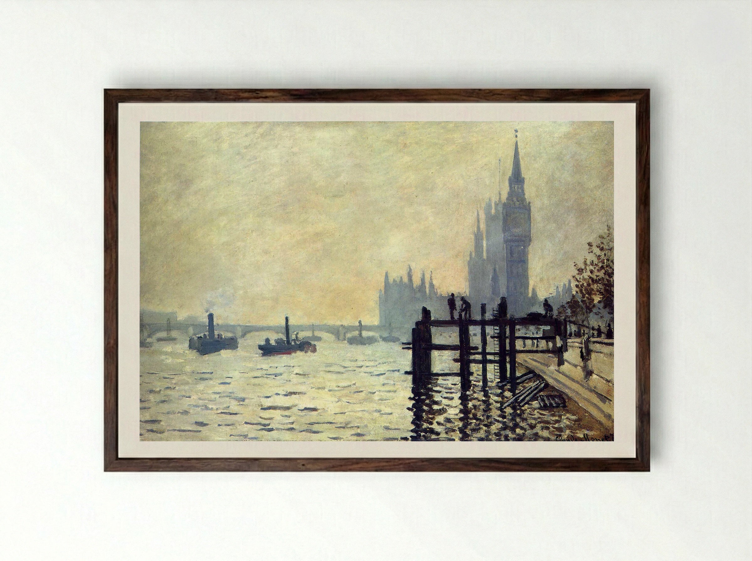 The Thames below Westminster - Claude Monet - Framed Print Dark Wood