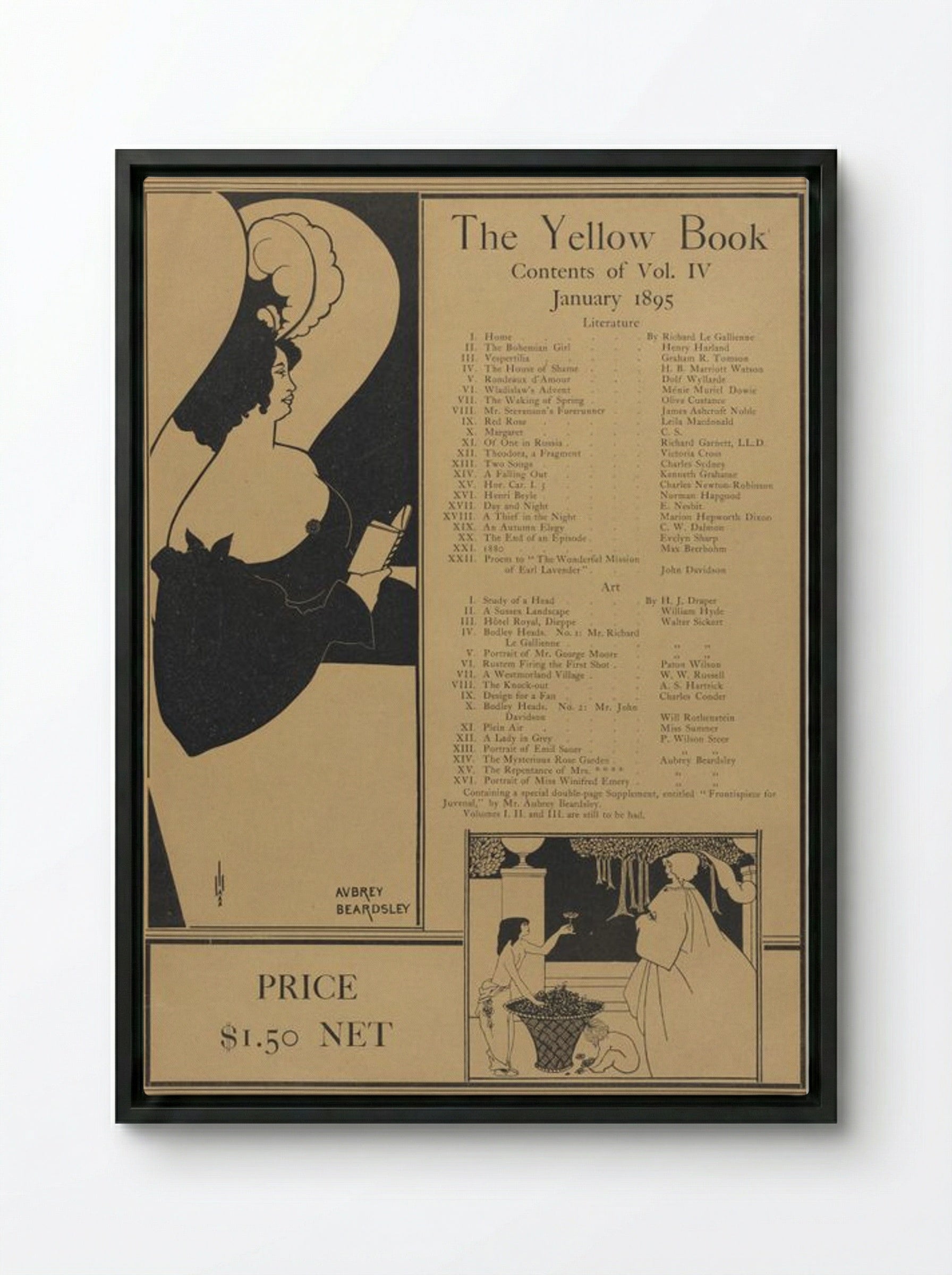 Poster for The Yellow Book, Volume IV - Aubrey Beardsley - Framed Canvas Black