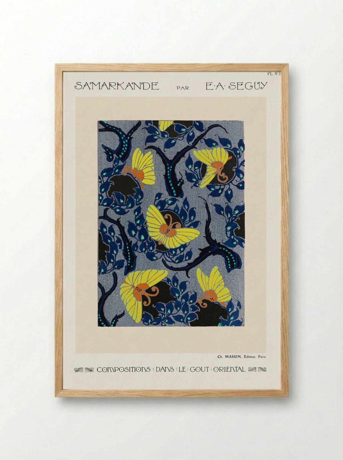 Samarkande, Plate No. 5 (Butterflies and Branches) - E. A. Séguy - Framed Print Wood
