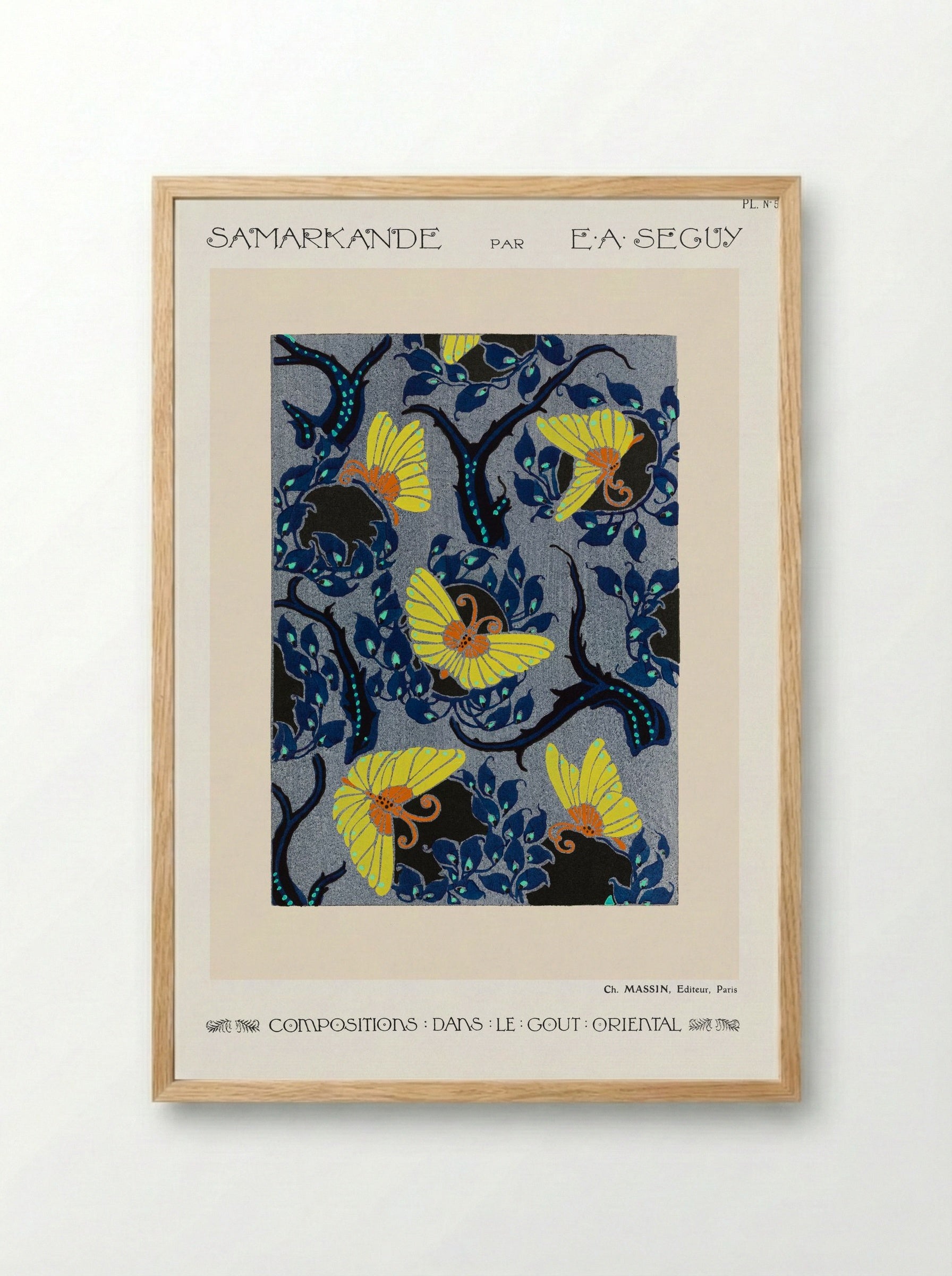 Samarkande, Plate No. 5 (Butterflies and Branches) - E. A. Séguy - Framed Print Wood
