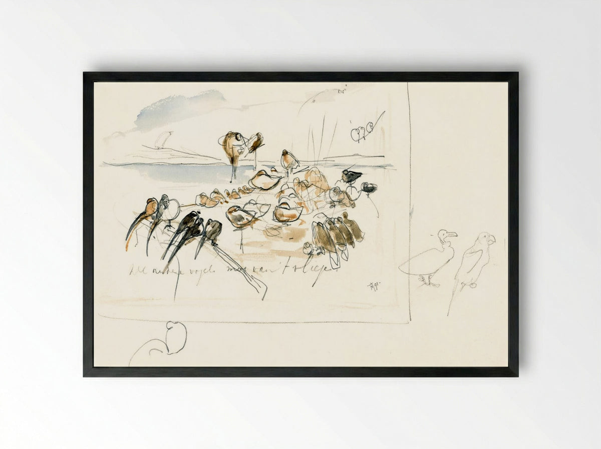 Study for Illustration in 'Hoe de vogels aan een koning kwamen' - Theo van Hoytema - Framed Print Black