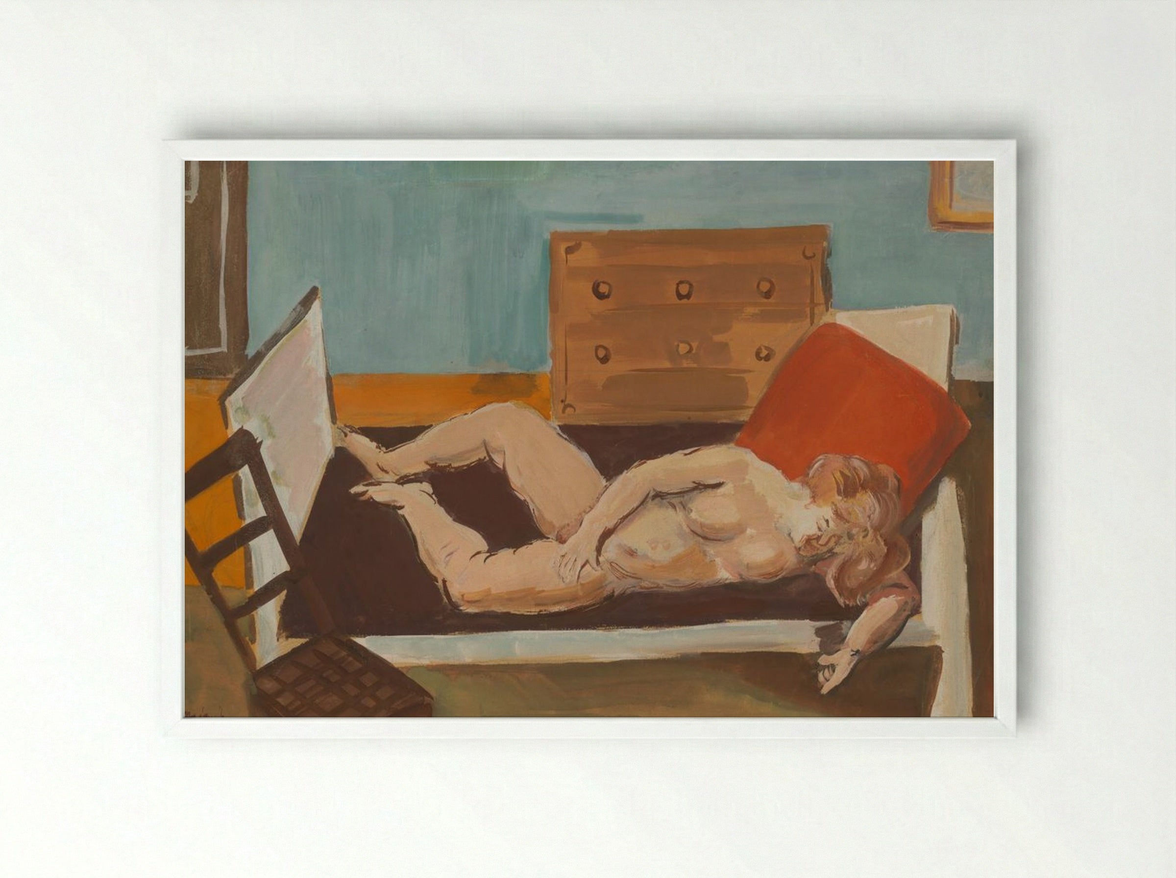 Nude on a Bed - Cyprián Majerník - Framed Print White