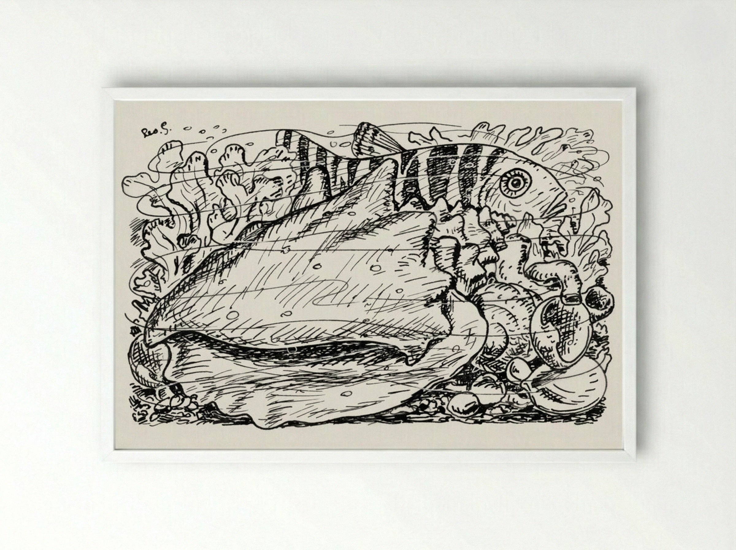 Fish and Shell in the Water - Leo Gestel - Framed Print White