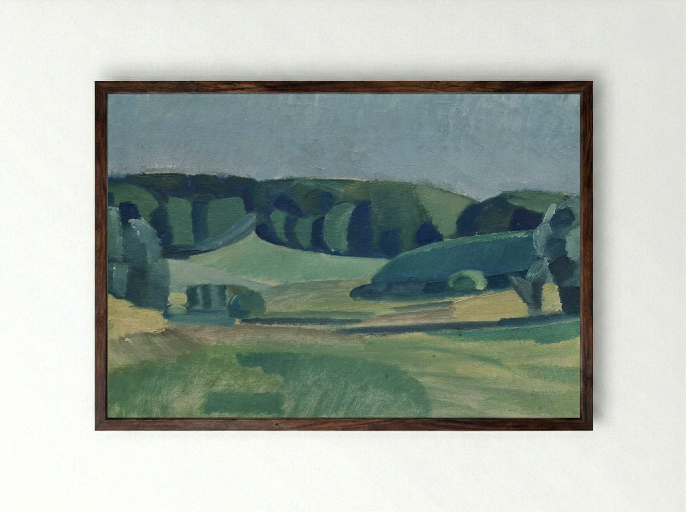 Landscape with Green Fields - Harald Giersing - Framed Print Dark Wood