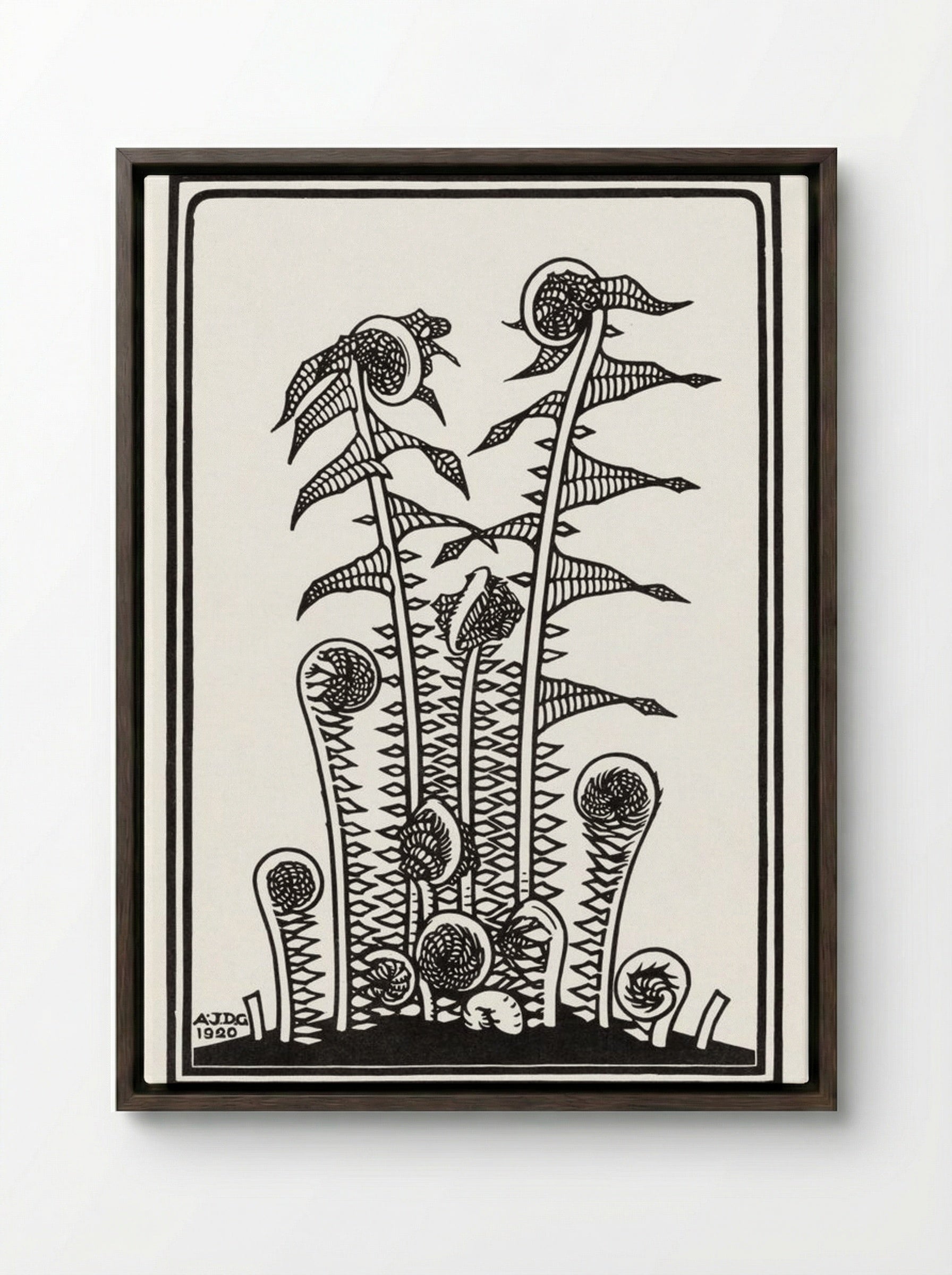 Ferns - Julie de Graag - Framed Canvas Dark Wood