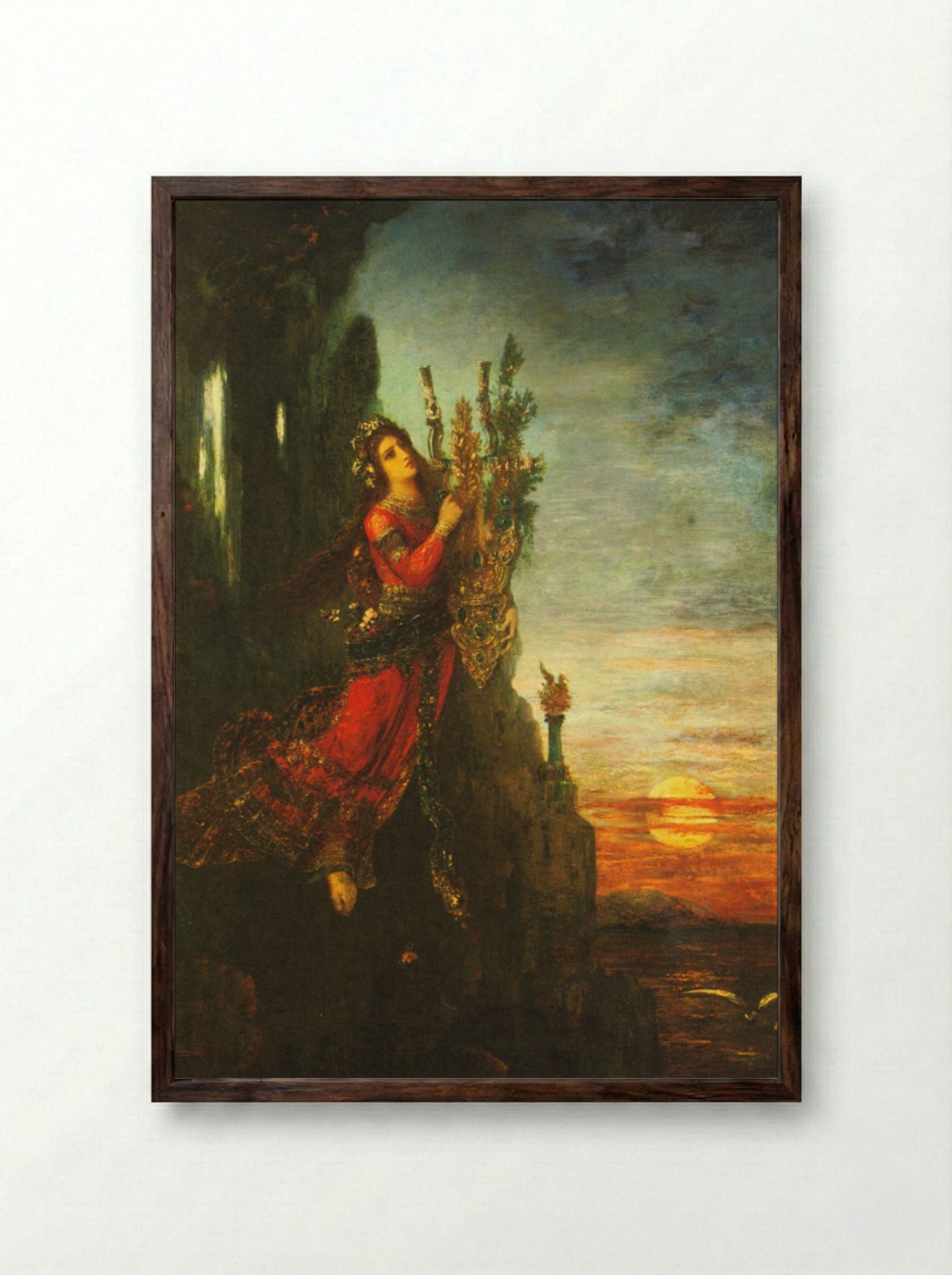 Sappho Leaping into the Sea - Gustave Moreau - Framed Print Dark Wood