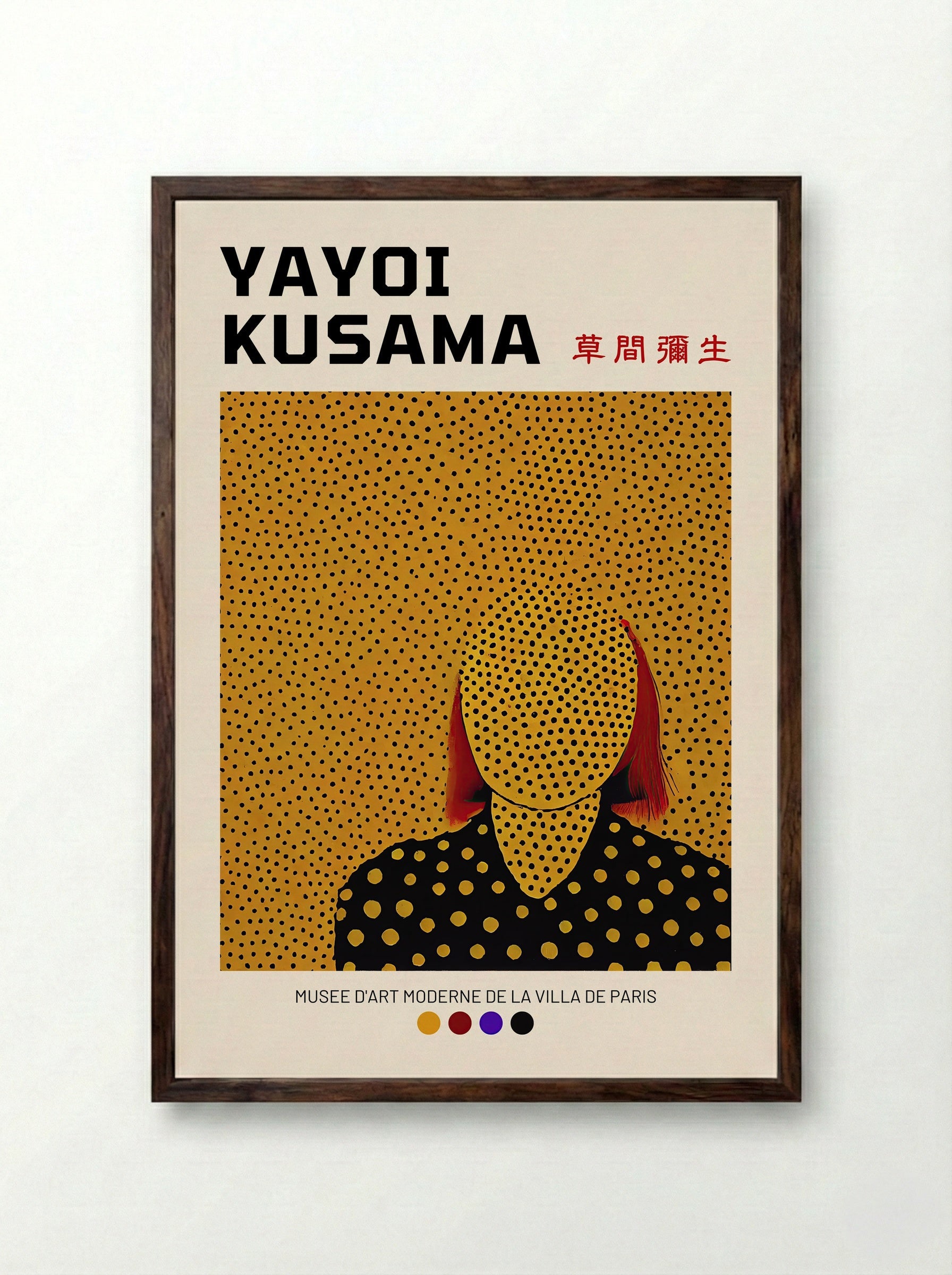 Untitled (Figure with Polka Dots) - Yayoi Kusama - Framed Print Dark Wood