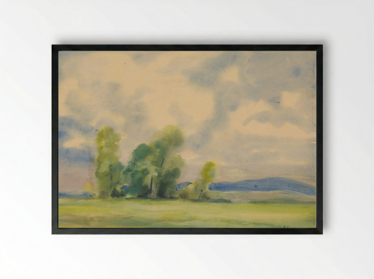Landscape with Trees and Cloudy Sky - Zolo Palugyay - Framed Print Black