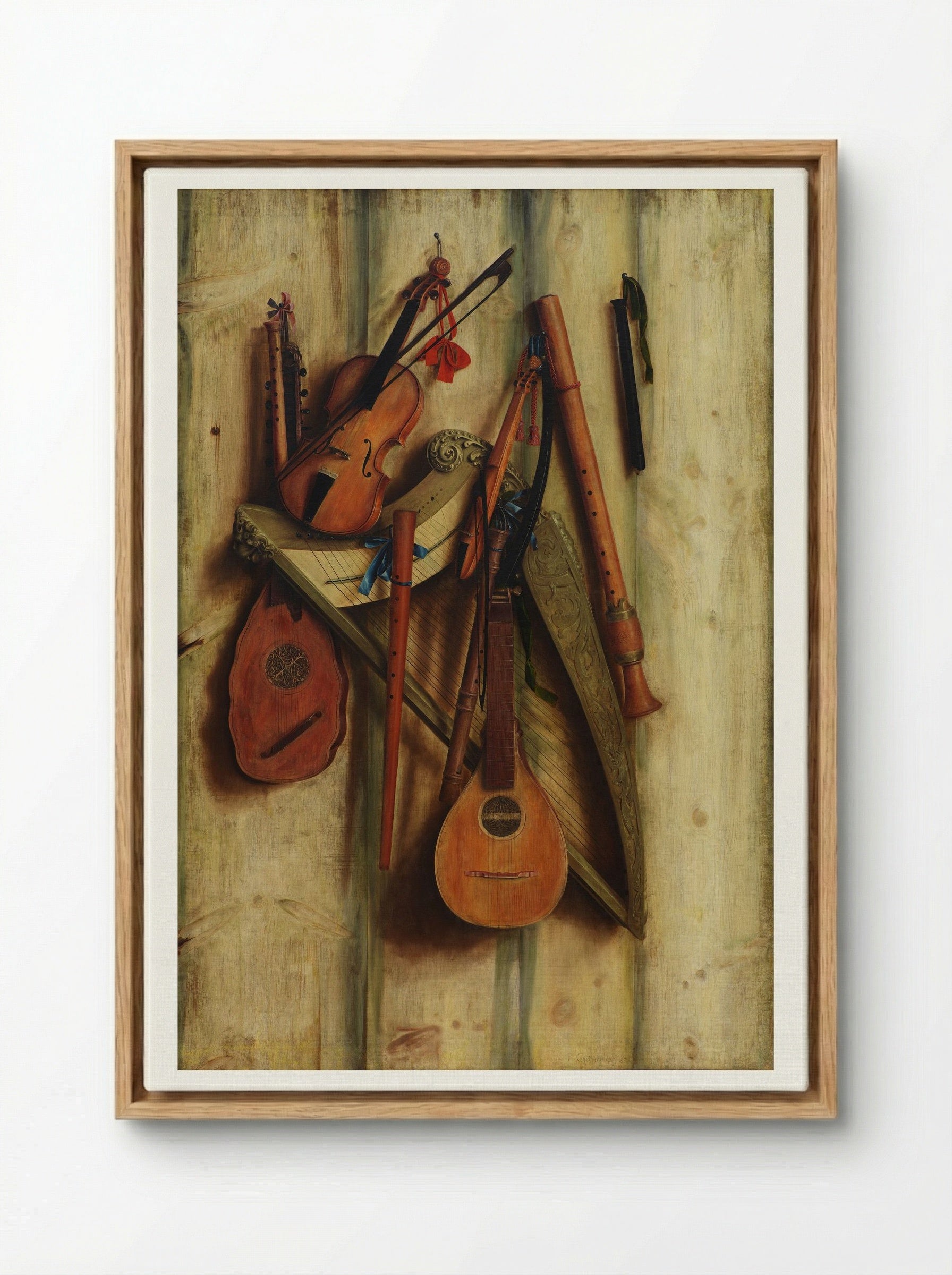 Board Wall with Musical Instruments (Trompe l'Oeil) - Franciscus Gijsbrechts - Framed Canvas Wood