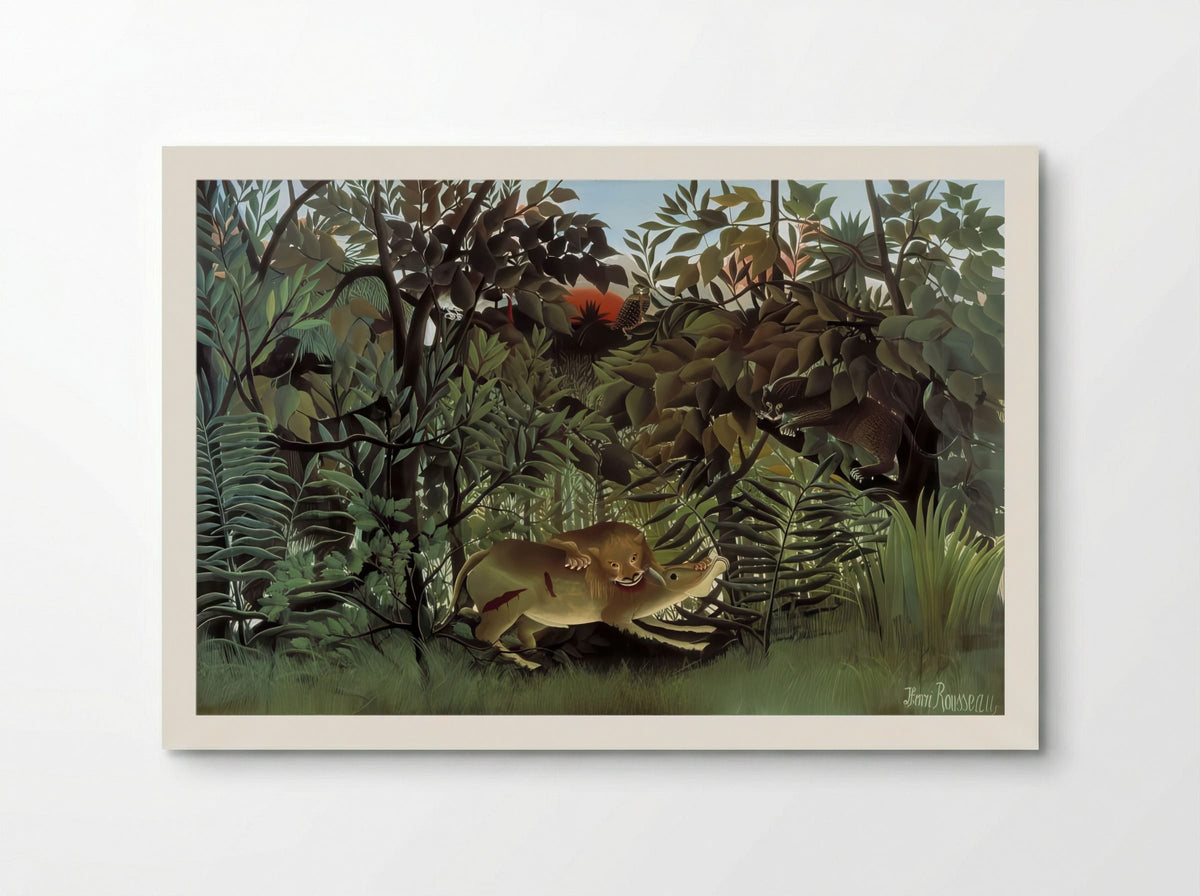 The Hungry Lion Throws Itself on the Antelope by Henri Rousseau – Naïve Art Jungle - Poster
