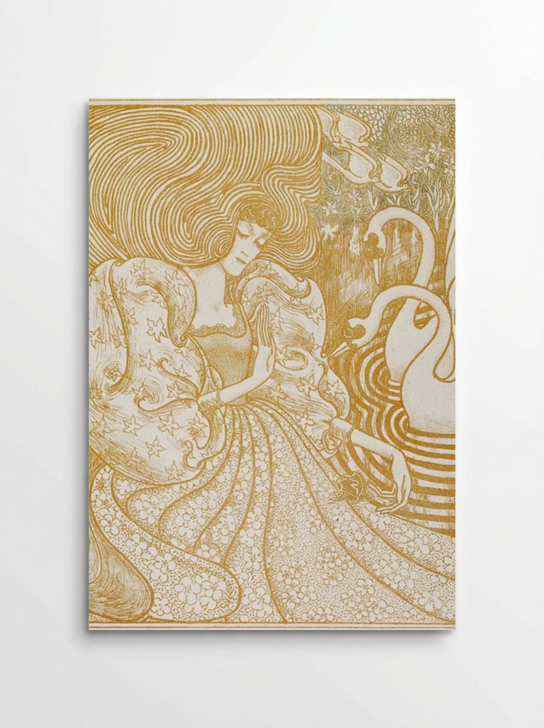 Woman with a Butterfly at a Pond with Two Swans - Jan Toorop - Poster