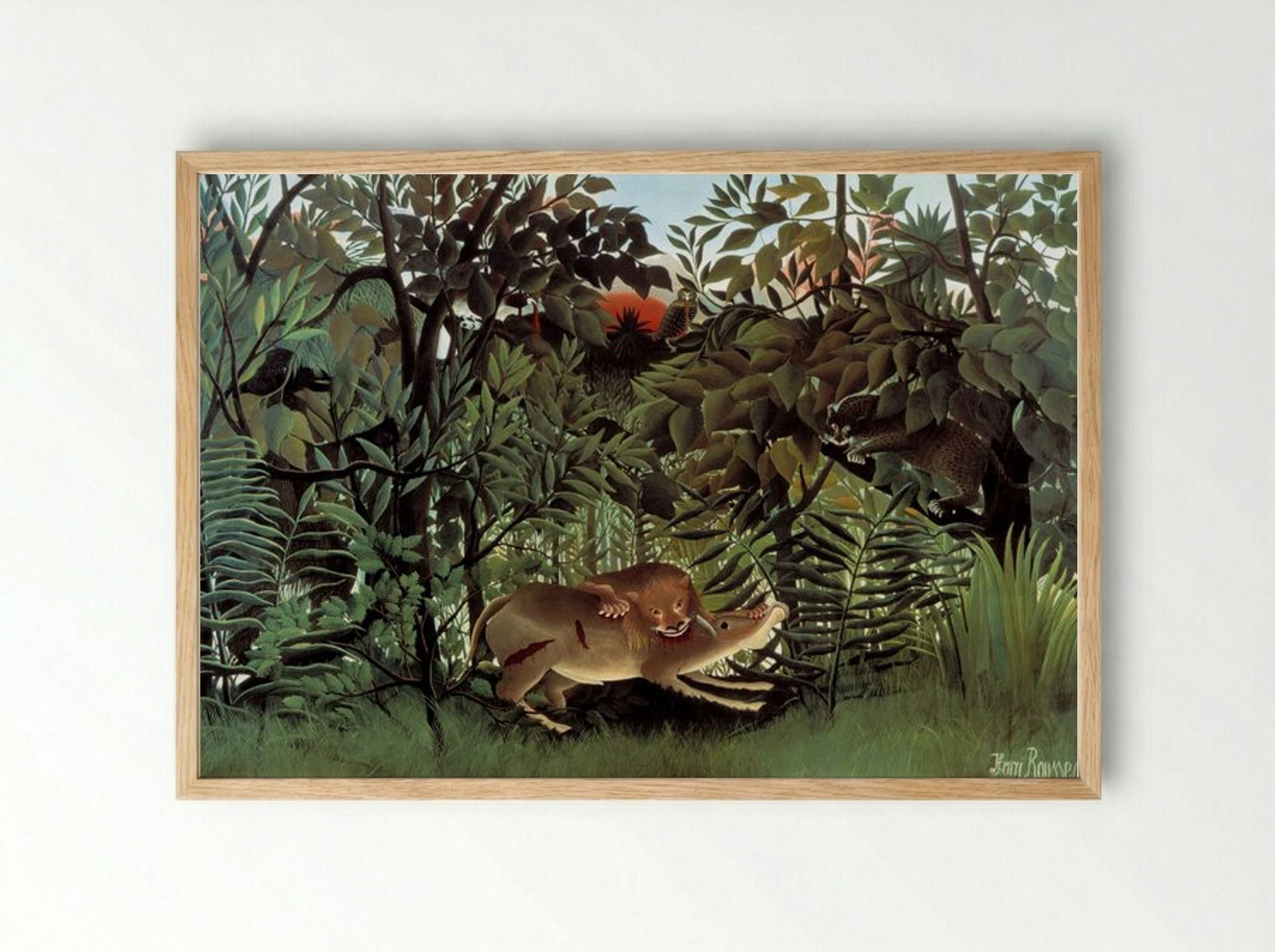 The Hungry Lion Throws Itself on the Antelope - Henri Rousseau - Framed Print Wood