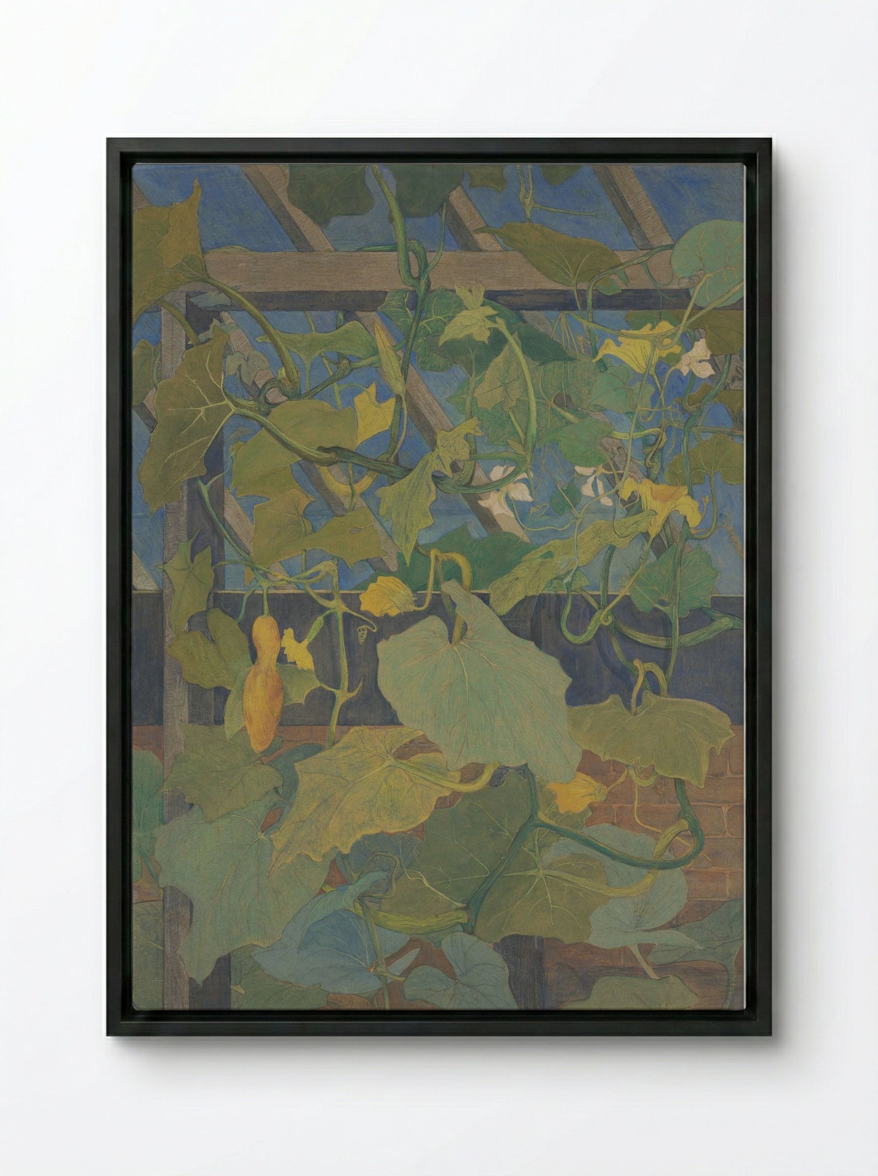 Greenhouse with Ornamental Gourds - Theo van Hoytema - Framed Canvas Black
