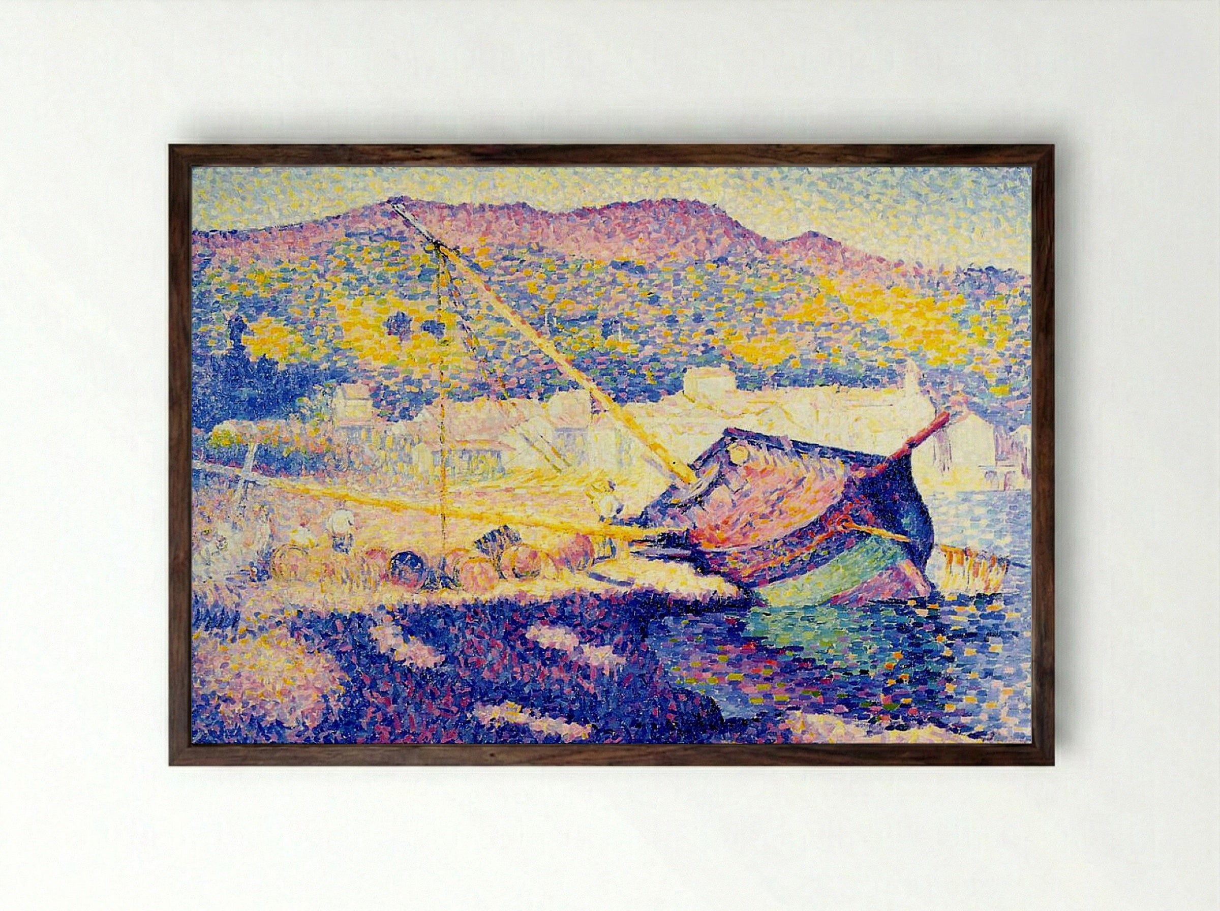 The Blue Boat - Henri-Edmond Cross - Framed Print Dark Wood