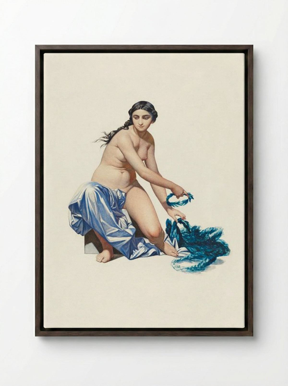 Study for a Figure of Fame - Paul Delaroche - Framed Canvas Dark Wood