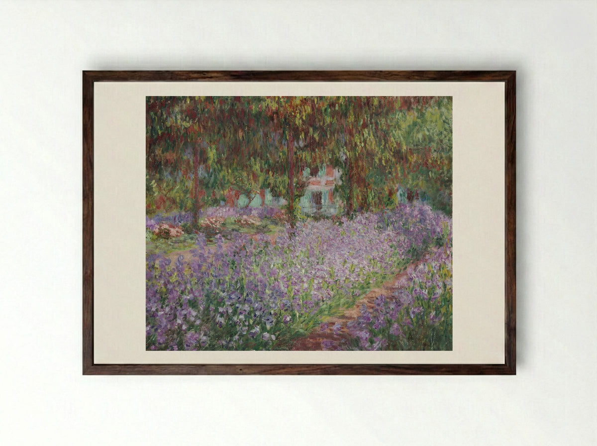 Irises in Monet's Garden - Claude Monet - Framed Print Dark Wood