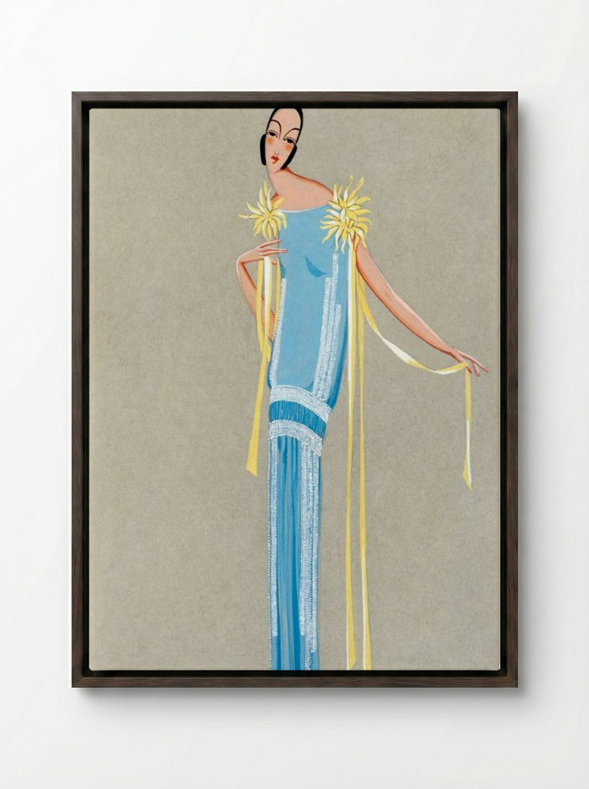 Design for 'L'Accroche-Coeur' Summer Dress, 1924 - Fine Art Print - Framed Canvas Dark Wood